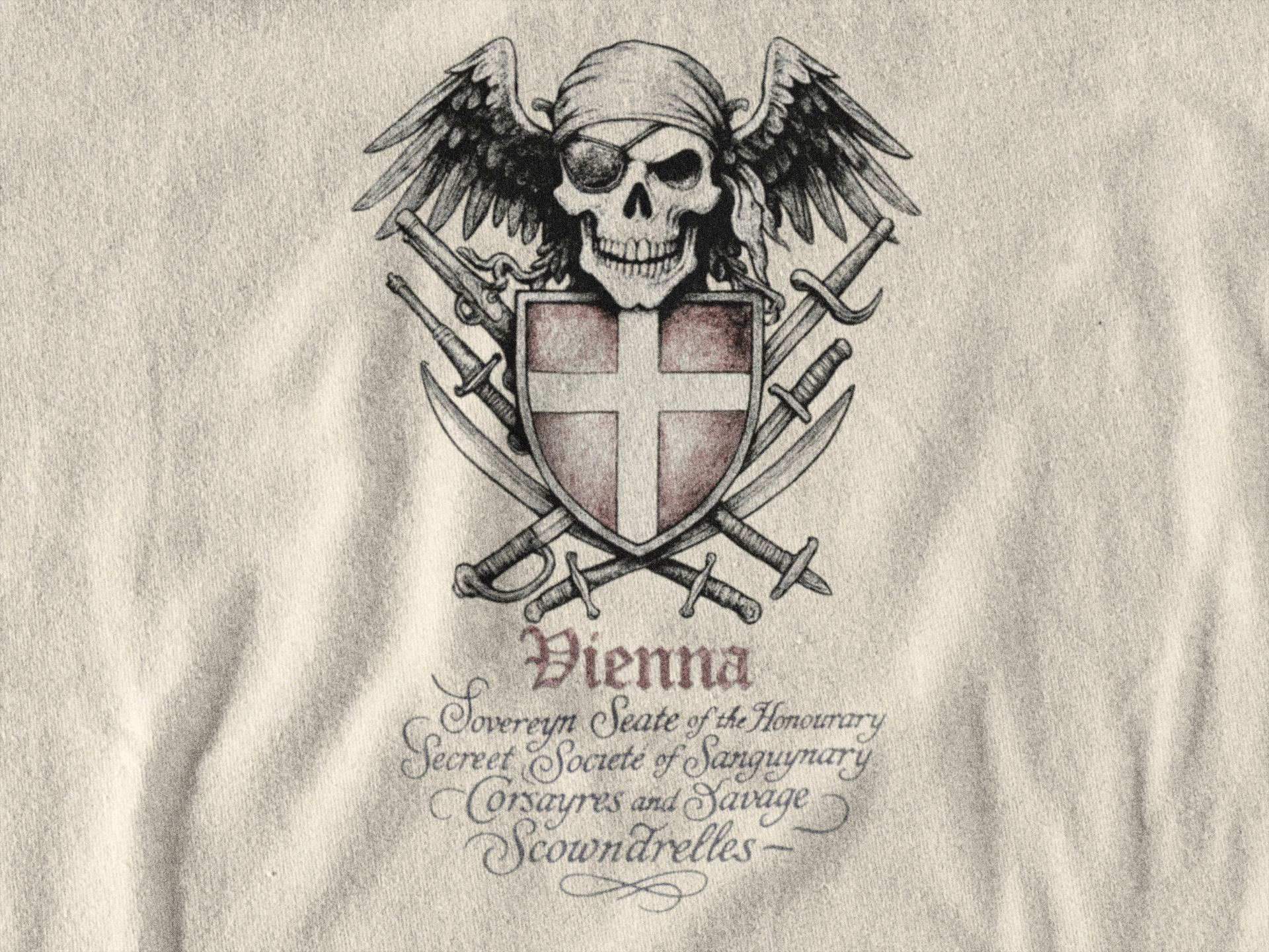 Grimwater Edition - Vienna, the sinister old headquarter of the Secret Society of bloodthirsty Pirates, Skull and Sword Gothic T-shirt