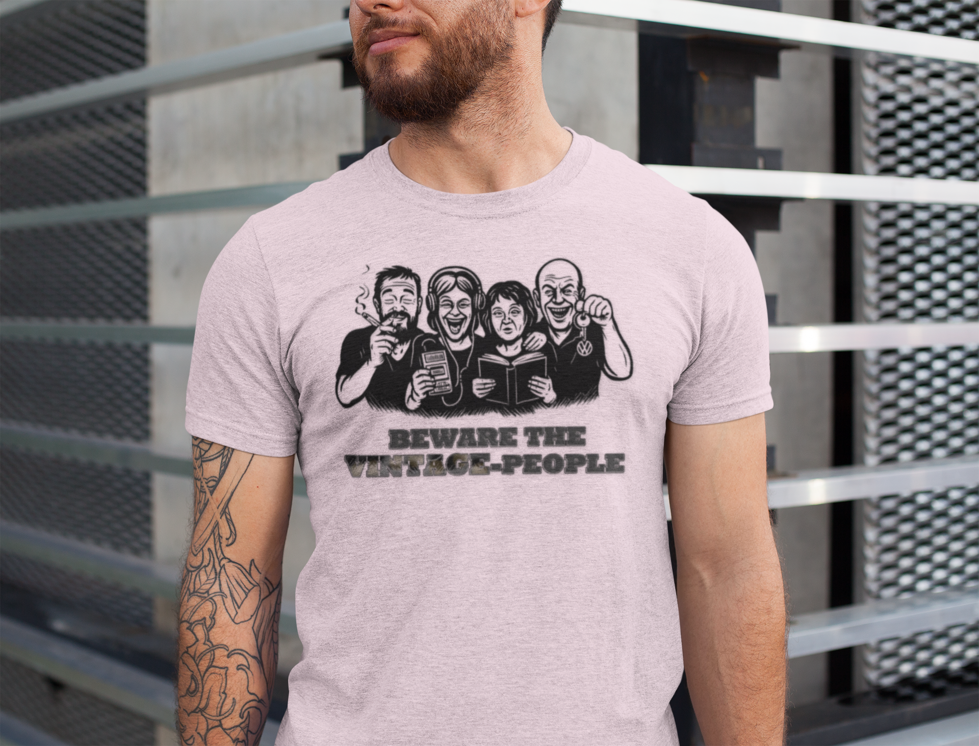 Vintage People - Retro Walkman, VW Bully, Peace Love Rock'n Roll Shirt