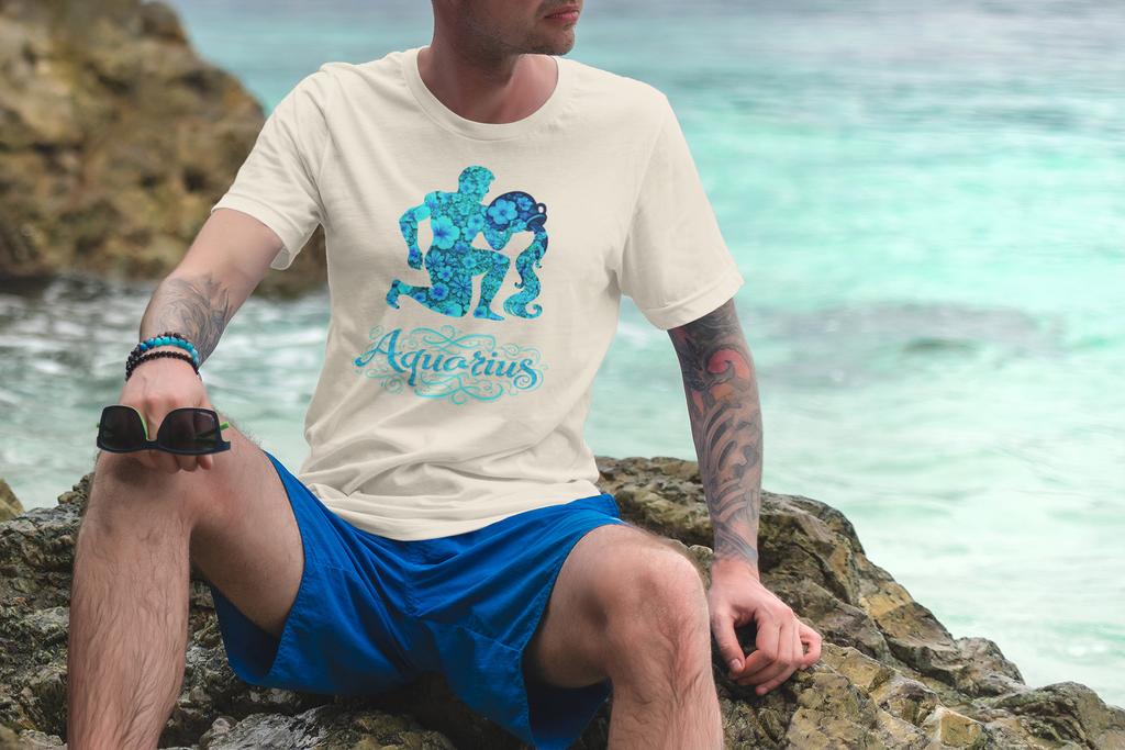 Aquarius Floral Zodiac Unisex Heavy Cotton Tee, Astrology Shirt, Horoscope Gift, Birthday Tee, Unique Astrology Apparel