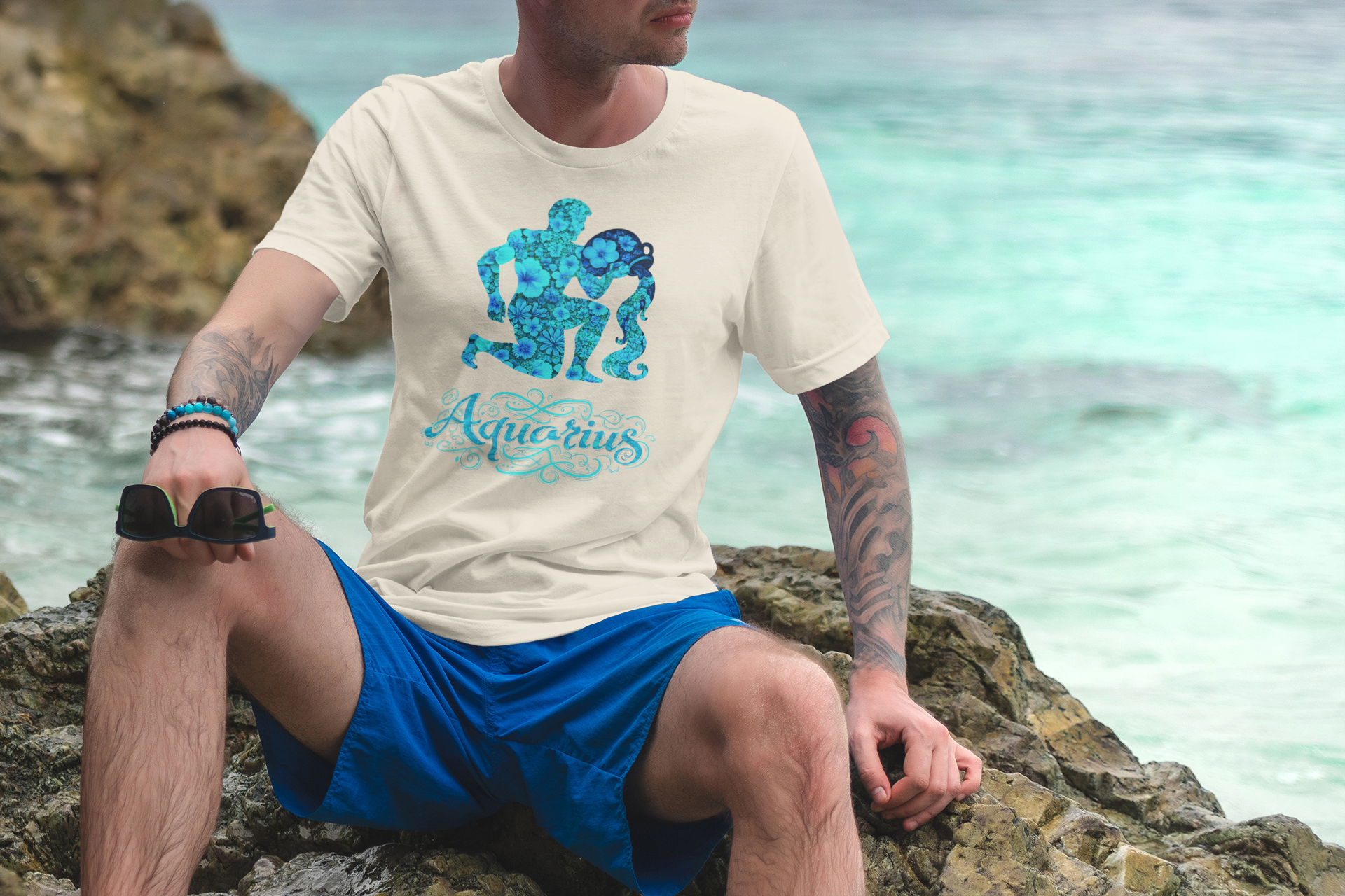 Aquarius Floral Zodiac Unisex Heavy Cotton Tee, Astrology Shirt, Horoscope Gift, Birthday Tee, Unique Astrology Apparel