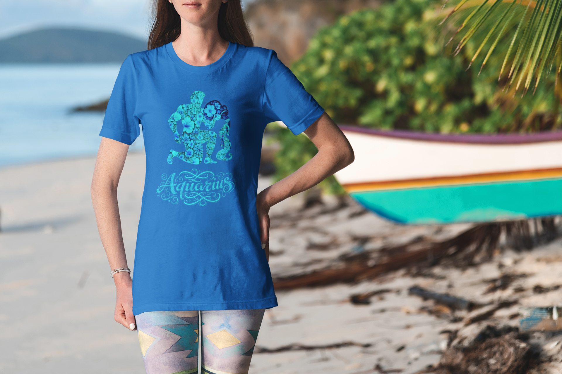 Aquarius Floral Zodiac Unisex Heavy Cotton Tee, Astrology Shirt, Horoscope Gift, Birthday Tee, Unique Astrology Apparel