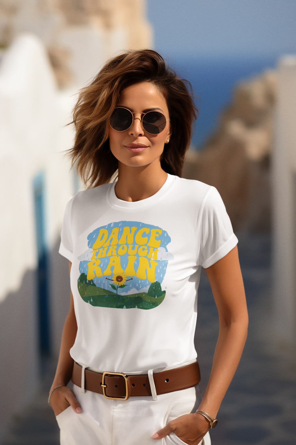 Dance Through Rain - Women's Tee - Gift for Nature Lovers, Inspirational T-Shirt, Motivational Apparel for Rainy Days, Comfy Casual Wear