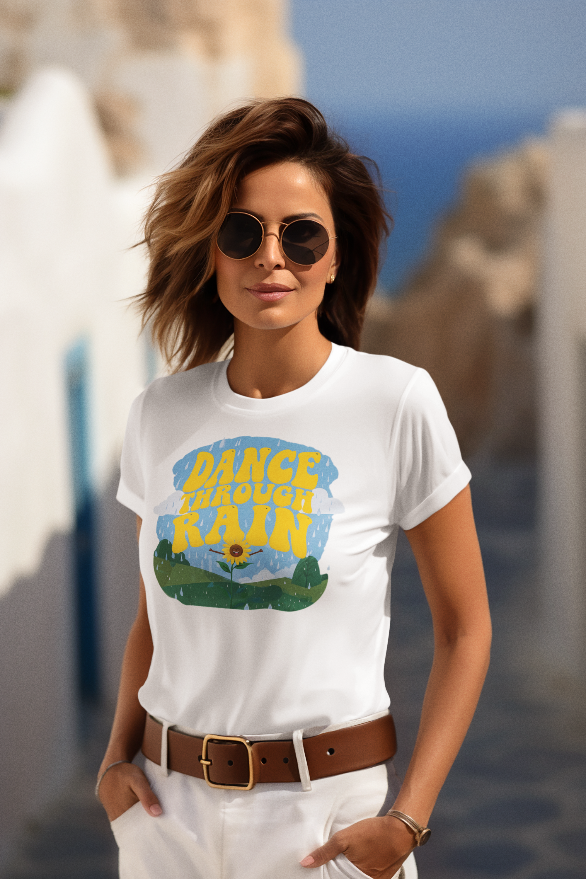 Dance Through Rain - Women's Tee - Gift for Nature Lovers, Inspirational T-Shirt, Motivational Apparel for Rainy Days, Comfy Casual Wear