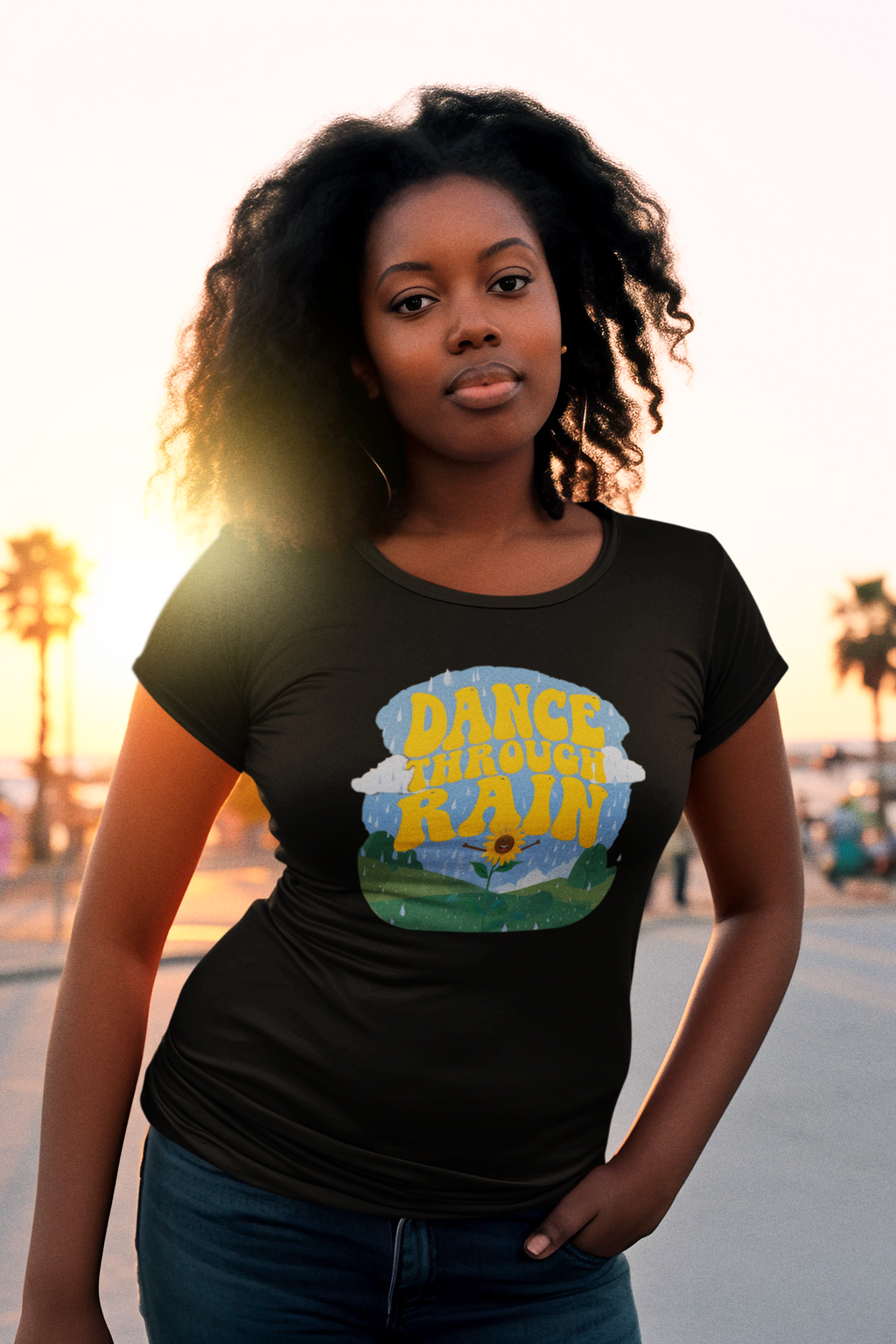 Dance Through Rain - Women's Tee - Gift for Nature Lovers, Inspirational T-Shirt, Motivational Apparel for Rainy Days, Comfy Casual Wear