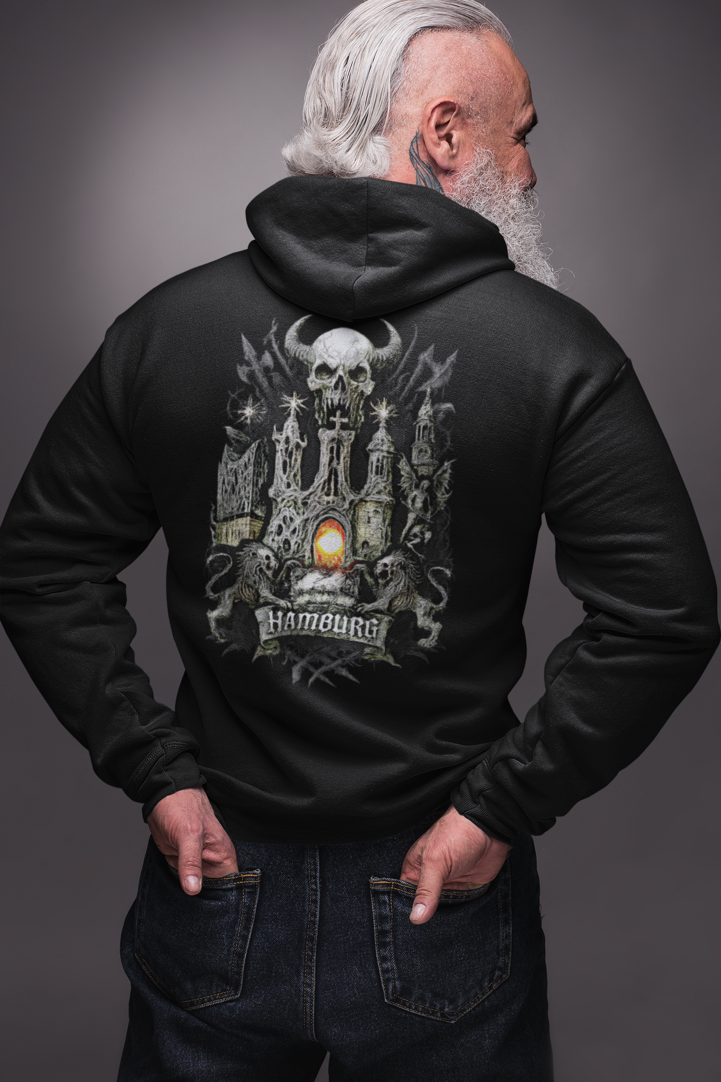 Hamburg "Night Crew" - Front-/Backprint Unisex Hoodie: **Grimwater-Edition**