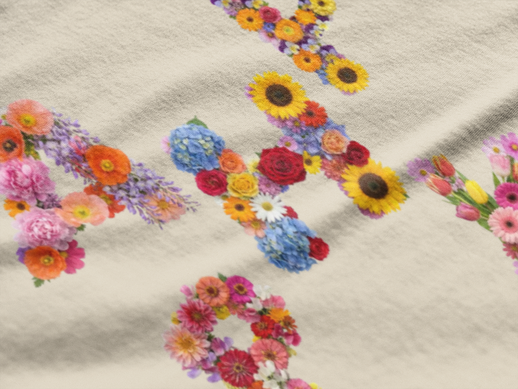 HAPPY, Frontprint, Womens' T-Shirt,  Floral Colorful Flower Lettering Tee