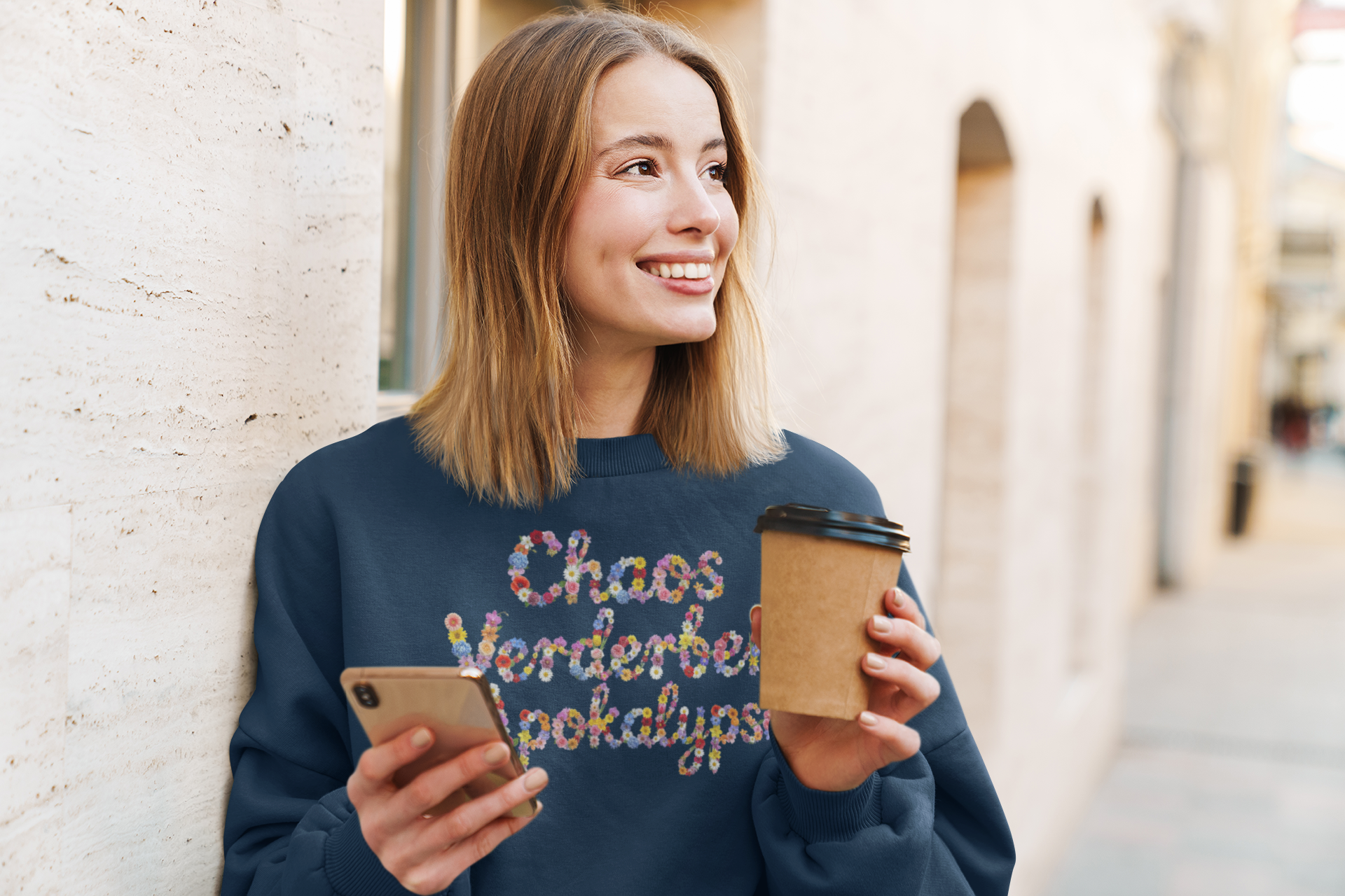 Chaos, Verderben, Apokalypse, Frontprint, Unisex Sweatshirt, Floral Script Cozy Pullover