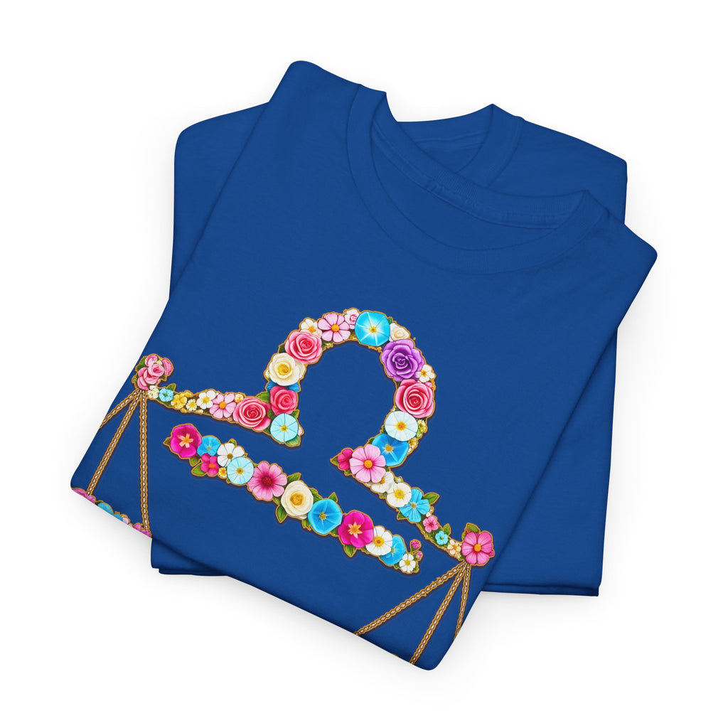 Waage: Frontprint, Unisex T-Shirt - Florales Sternzeichen Astrologie (Libra)