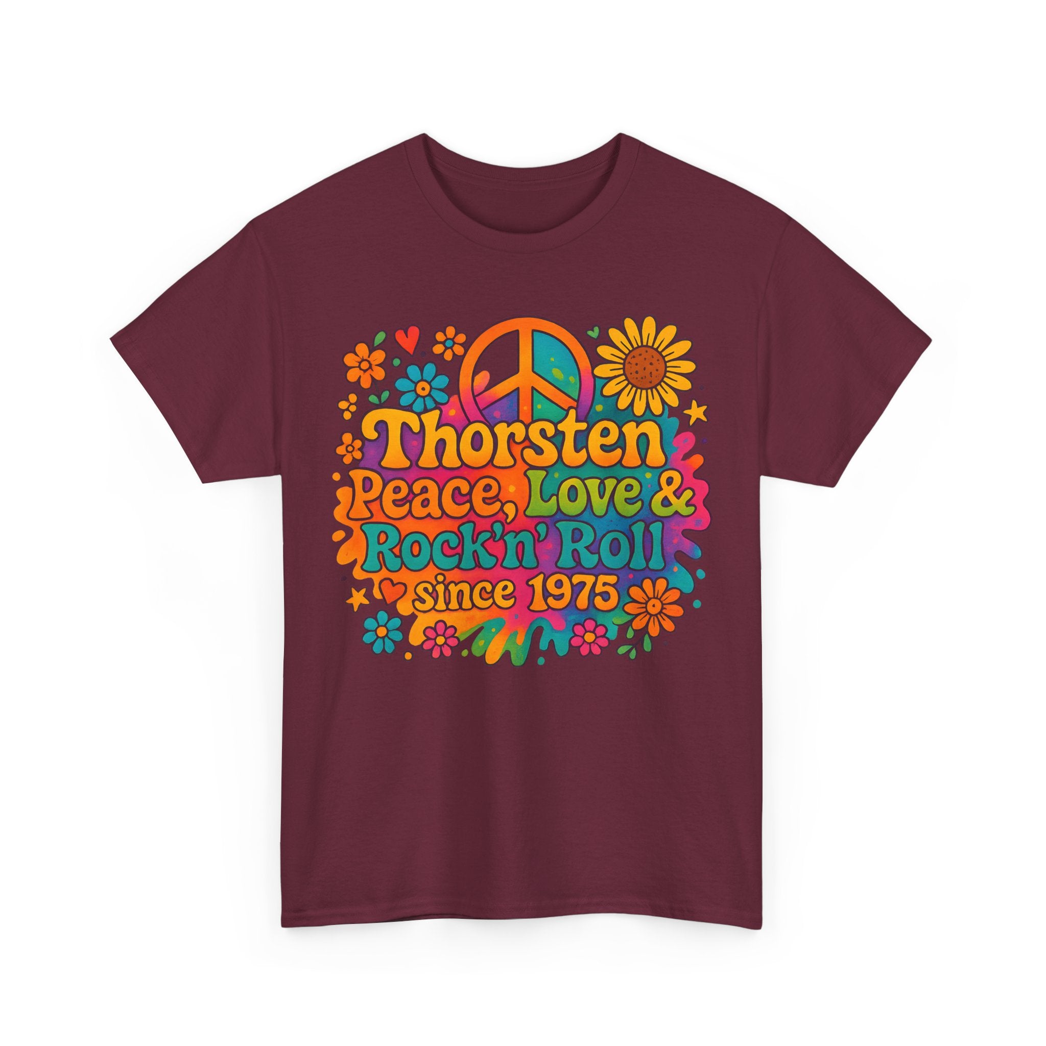 Thorsten, 1975, Retro Peace & Love Tee, Unisex Heavy Cotton Top, Vintage Rock'n'Roll Shirt, Music Lover Gift, 70s Inspired Fashion