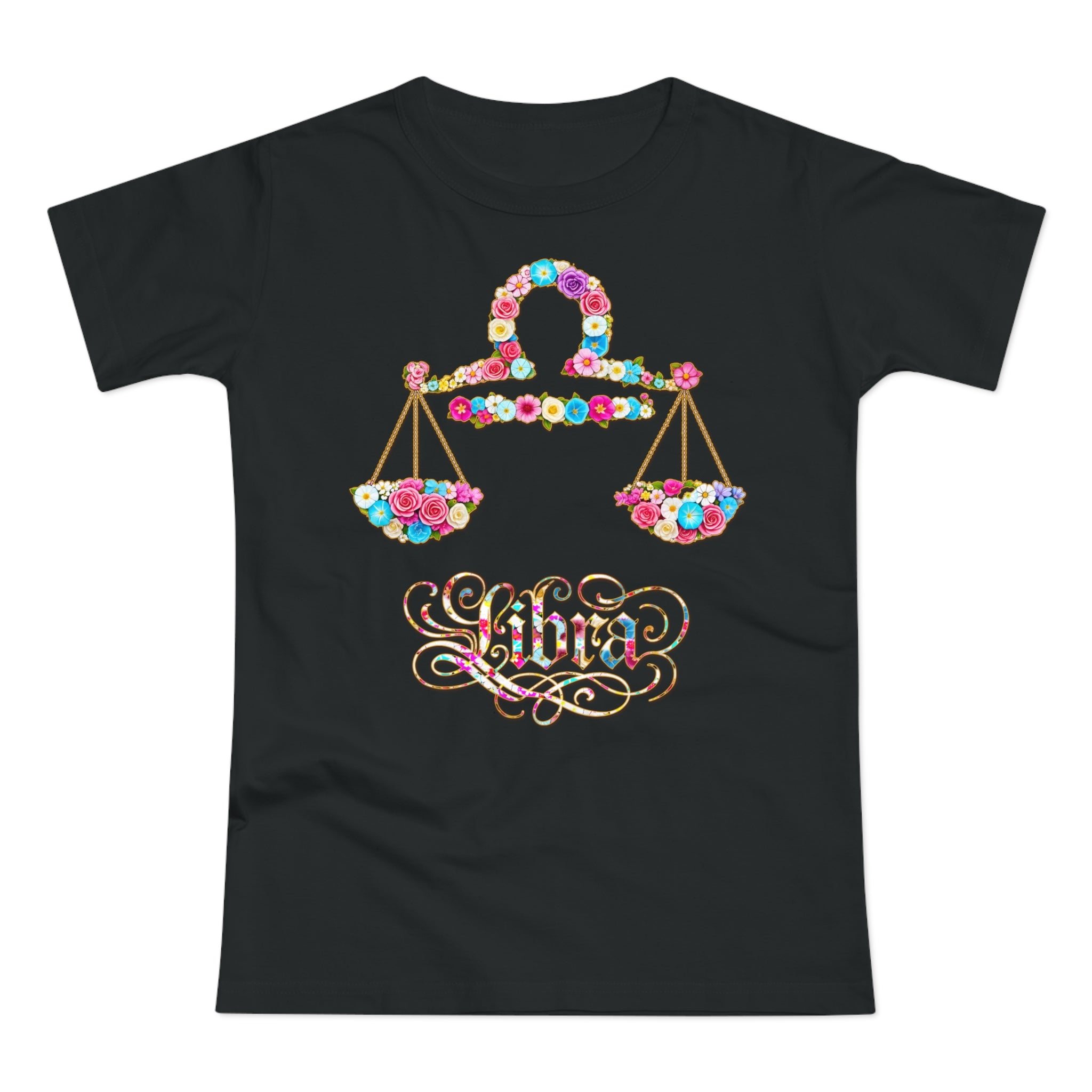 Waage: Frontprint, Womens' T-Shirt, florales Sternzeichen, Zodiac Astrologie (Libra)