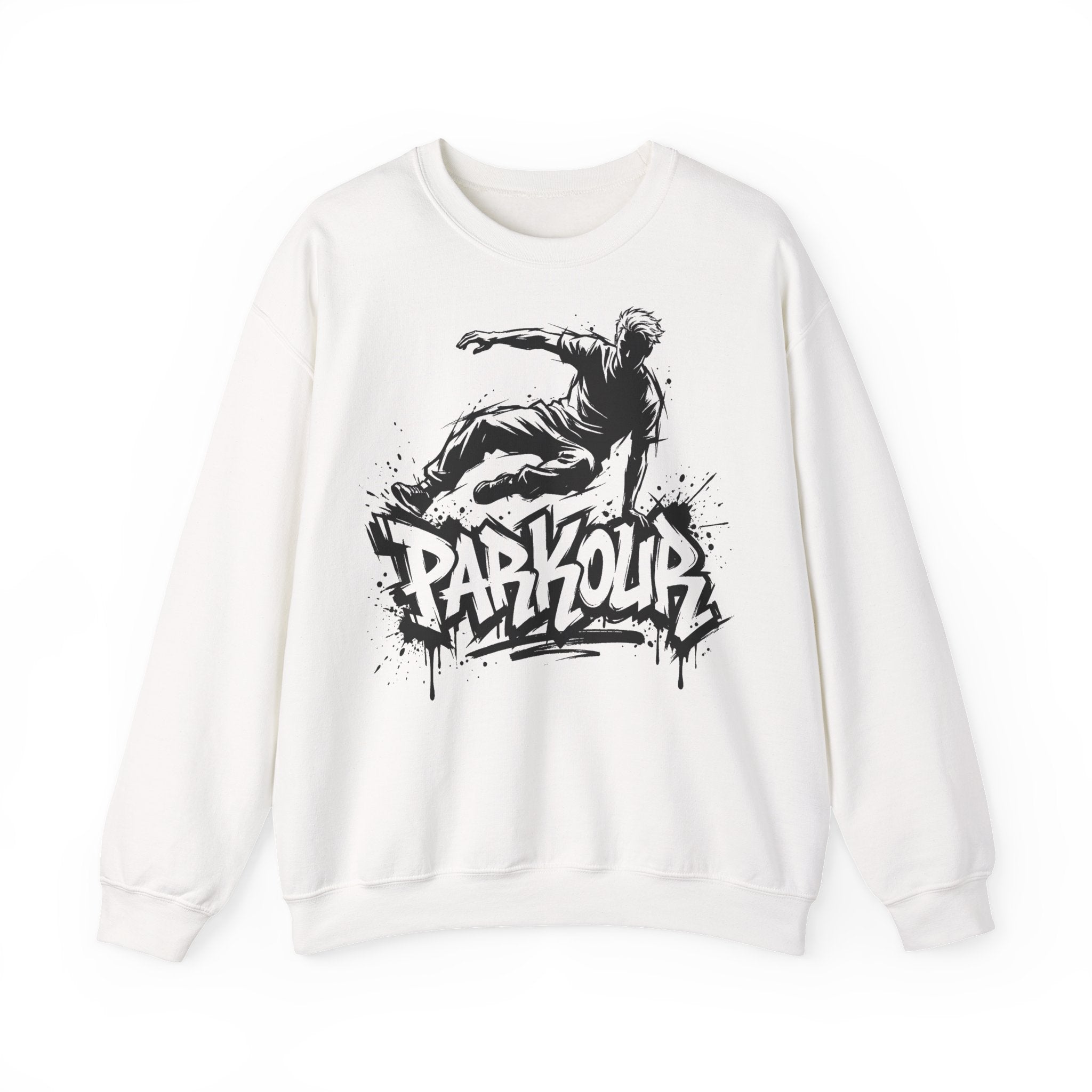 Parkour 07: Frontprint, Unisex Sweatshirt - Urban Stunt Silhouette Crewneck