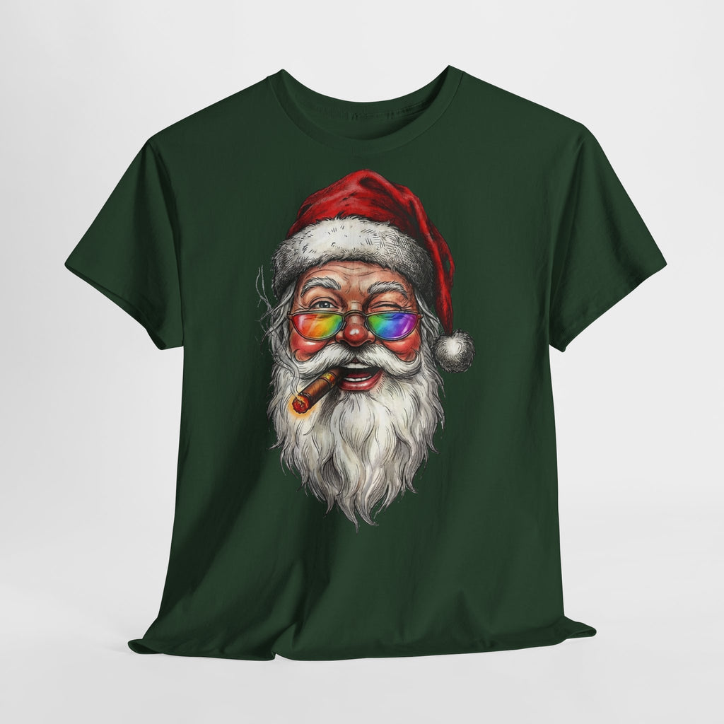 Friendly-Santa: Frontprint, Unisex T-Shirt, Colorful Retro Santa with Cigar Holiday Tee