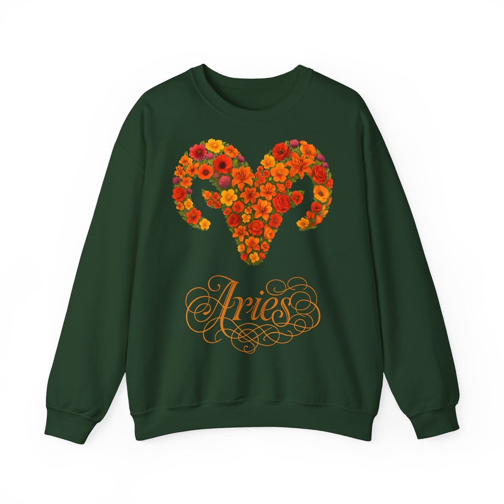 Widder: Frontprint, Unisex Sweatshirt, florales Sternzeichen, Zodiac Astrologie (Aries)