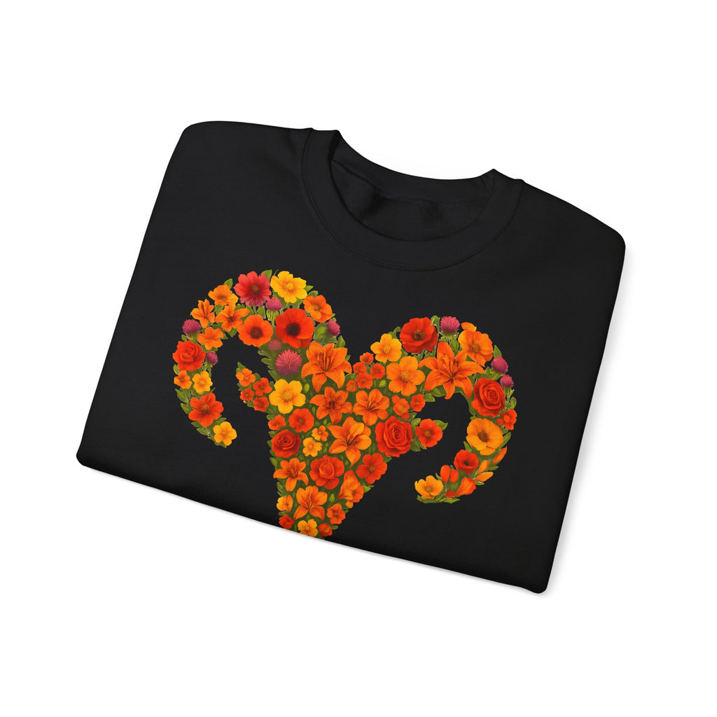 Widder: Frontprint, Unisex Sweatshirt, florales Sternzeichen, Zodiac Astrologie (Aries)