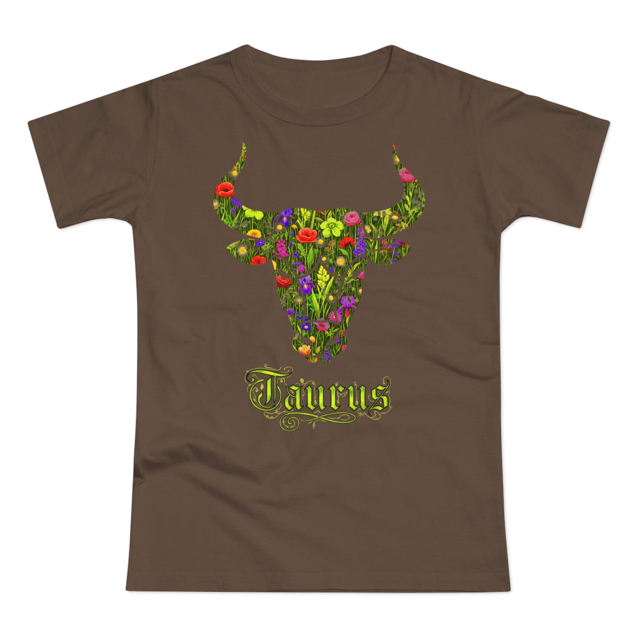 Stier: Frontprint, Womens' T-Shirt, florales Sternzeichen, Zodiac Astrologie (Taurus)