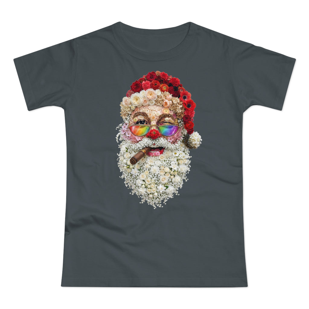 Blumen-Santa: Frontprint, Womens' T-Shirt, Rainbow Glasses & Cigar Holiday T-Shirt