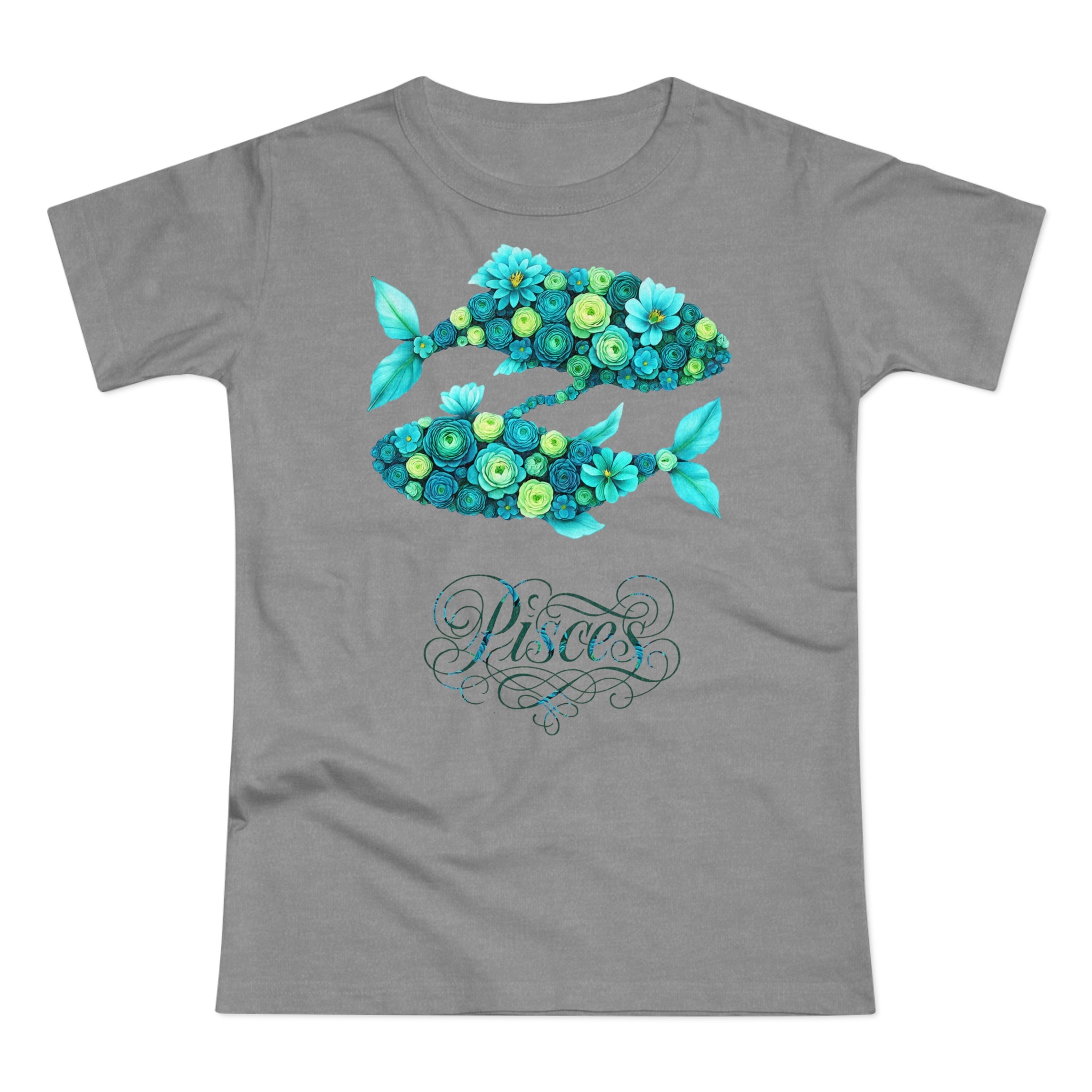 Fische: Frontprint, Womens' T-Shirt, florales Sternzeichen, Zodiac Astrologie (Pisces)