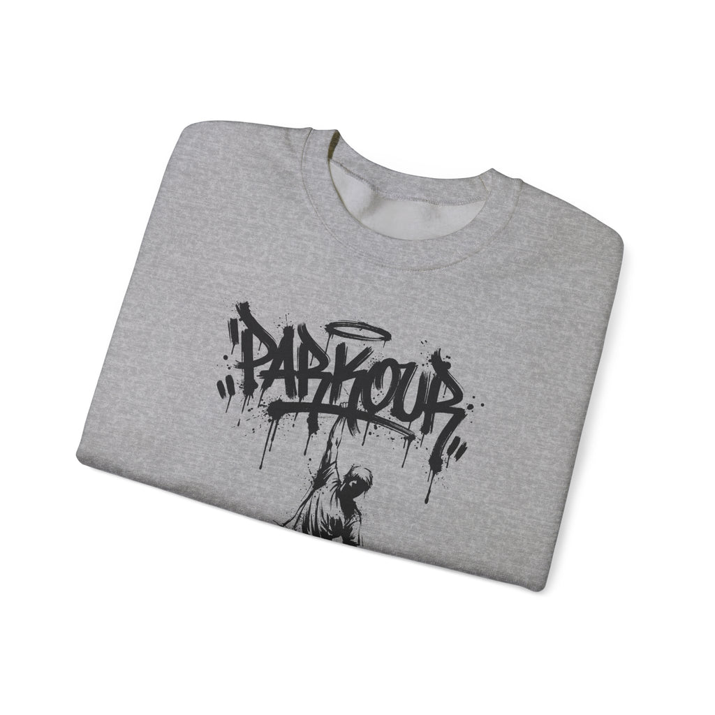 Parkour 04: Frontprint, Unisex Sweatshirt - Urban Stunt Silhouette Crewneck