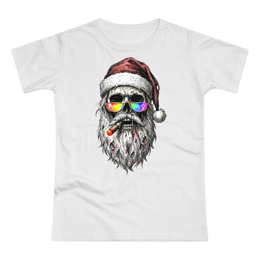 Dark-Santa: Frontprint, Womens' T-Shirt, Skull Retro Sunglasses & Cigar Holiday Tee
