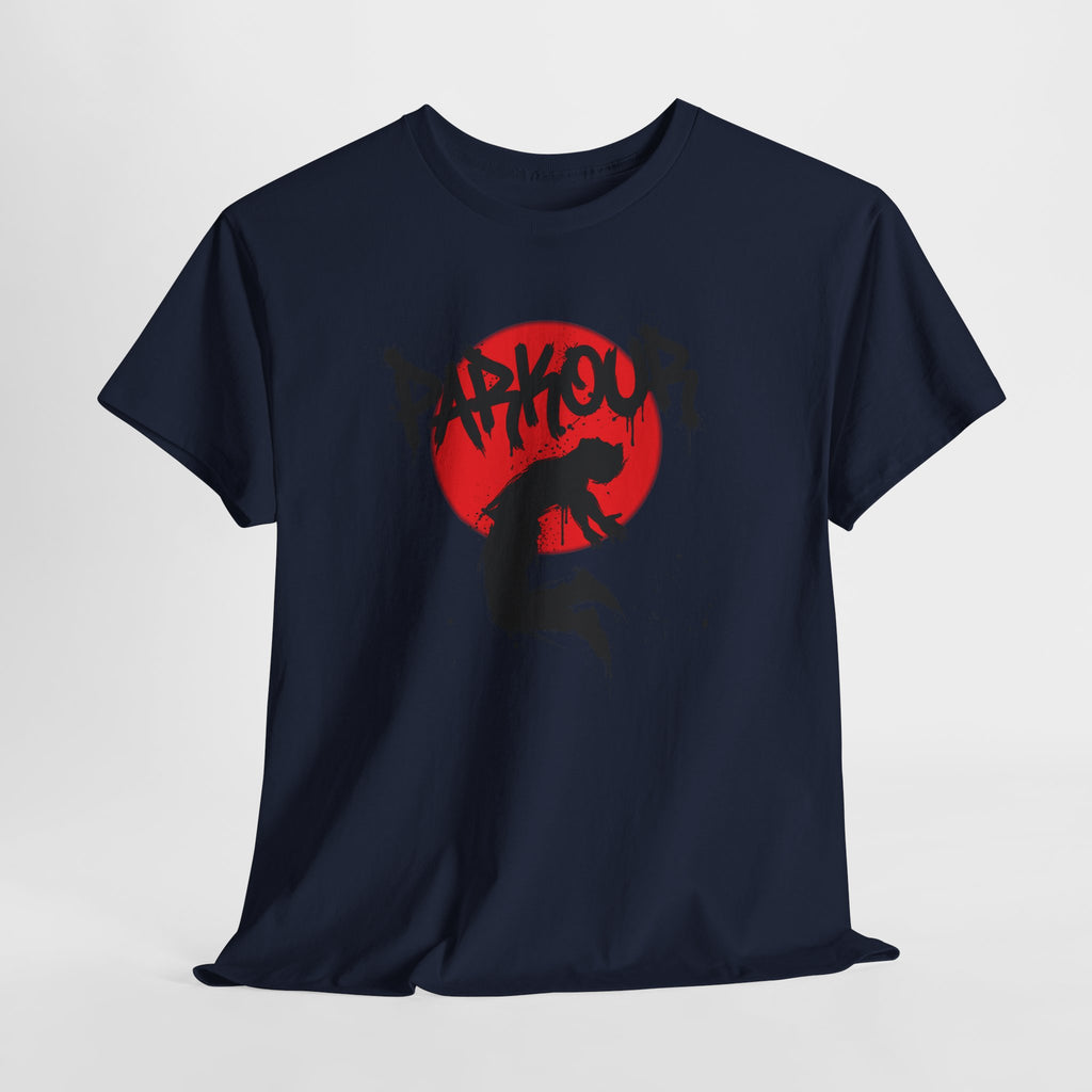 Parkour A: Frontprint, Unisex T-Shirt - Urban Stunt Silhouette Crewneck