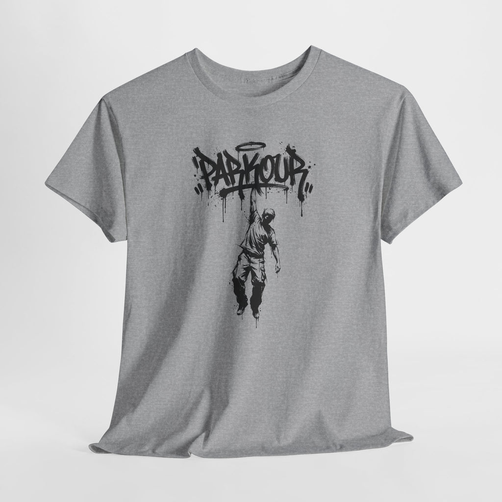 Parkour 04: Frontprint, Unisex T-Shirt - - Urban Stunt Silhouette Crewneck