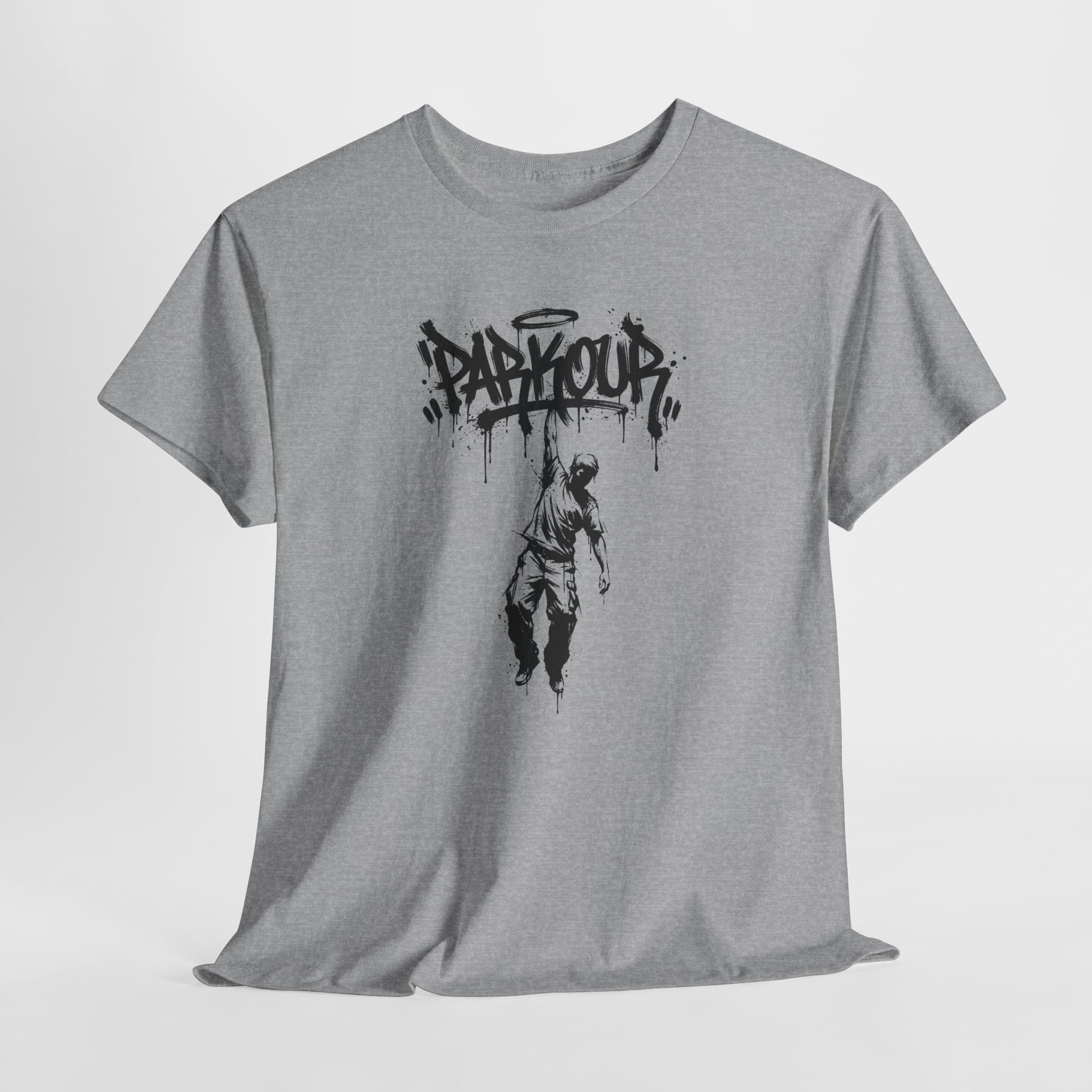 Parkour 04: Frontprint, Unisex T-Shirt - - Urban Stunt Silhouette Crewneck