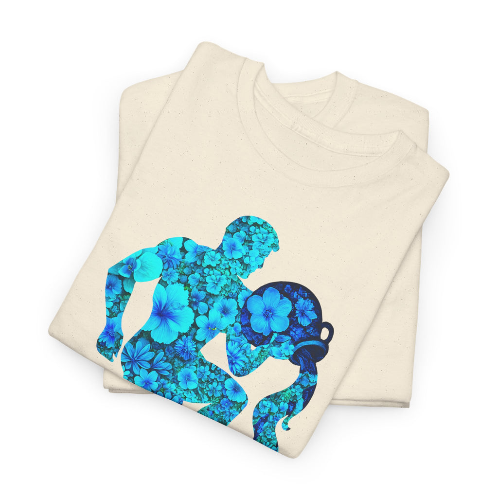 Wassermann: Frontprint, Unisex T-Shirt - Florales Sternzeichen Astrologie (Aquarius)