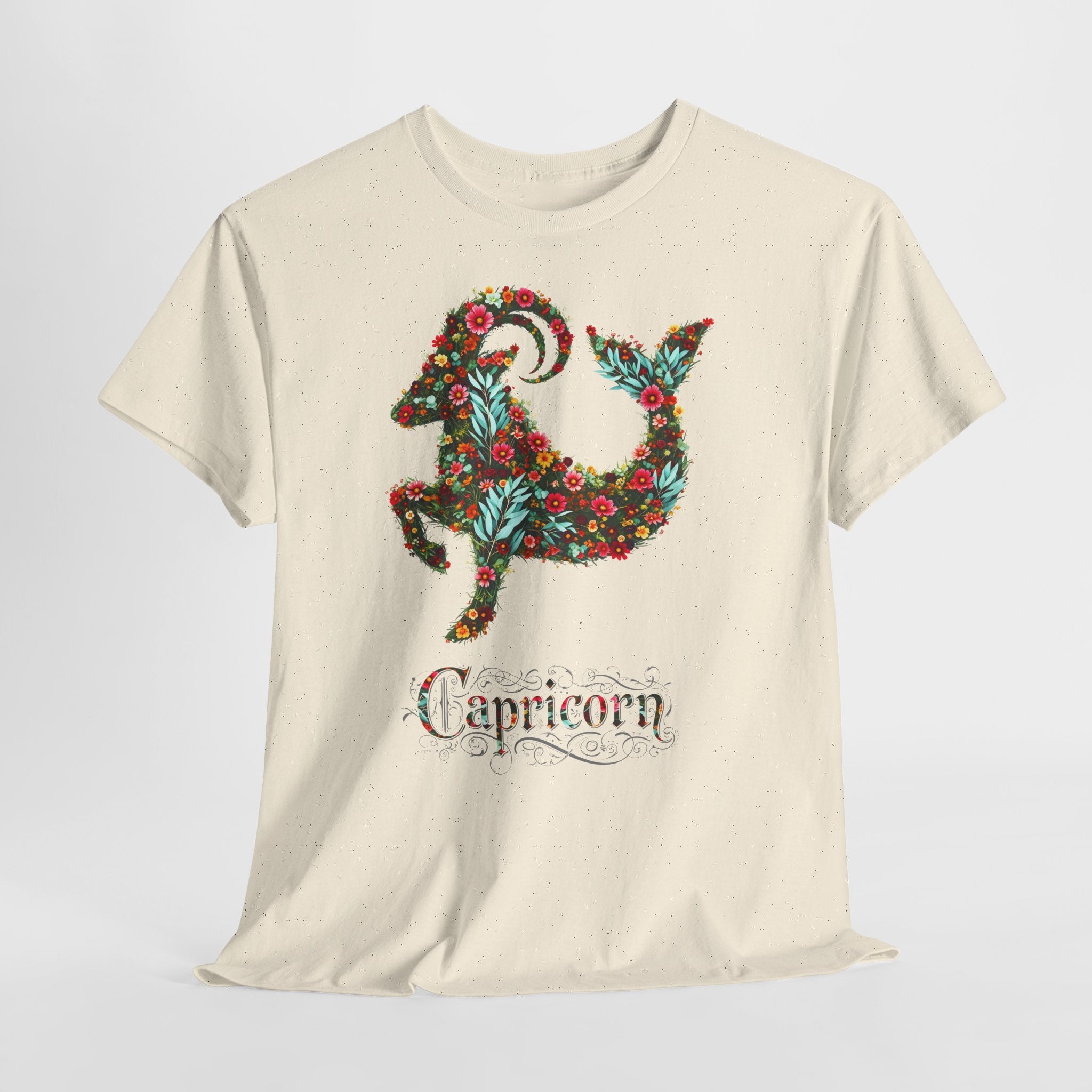 Steinbock: Frontprint, Unisex T-Shirt - Florales Sternzeichen Astrologie (Capricorn)