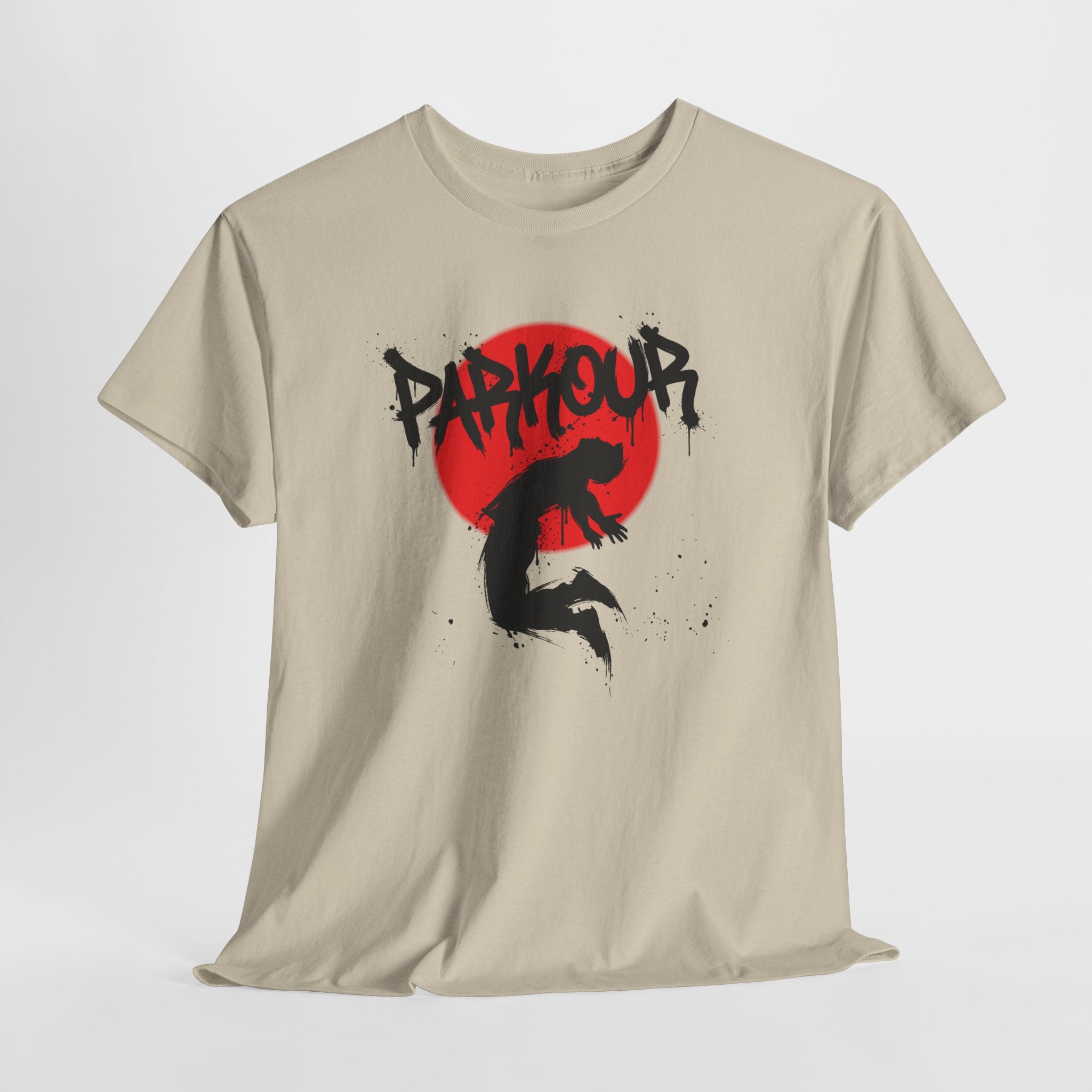 Parkour A: Frontprint, Unisex T-Shirt - Urban Stunt Silhouette Crewneck