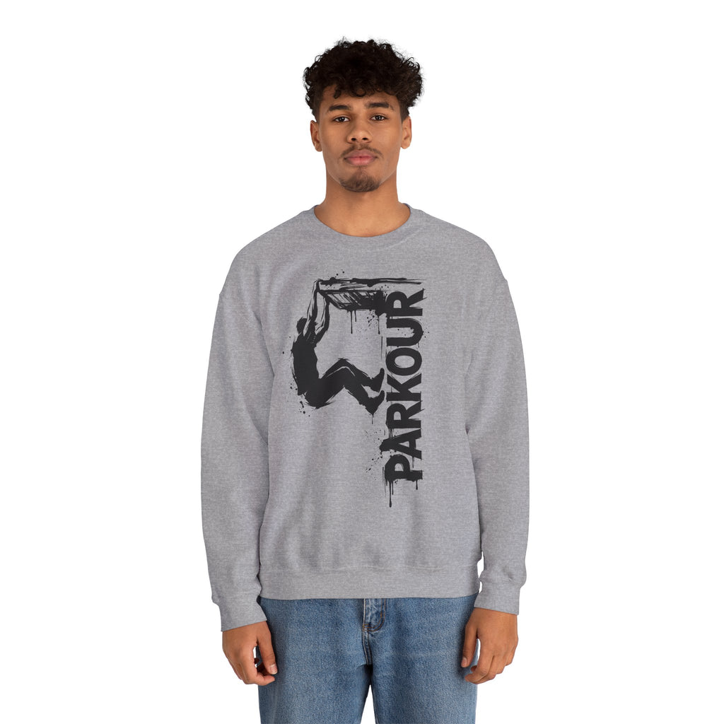Parkour 09: Frontprint, Unisex Sweatshirt - Urban Stunt Silhouette Crewneck