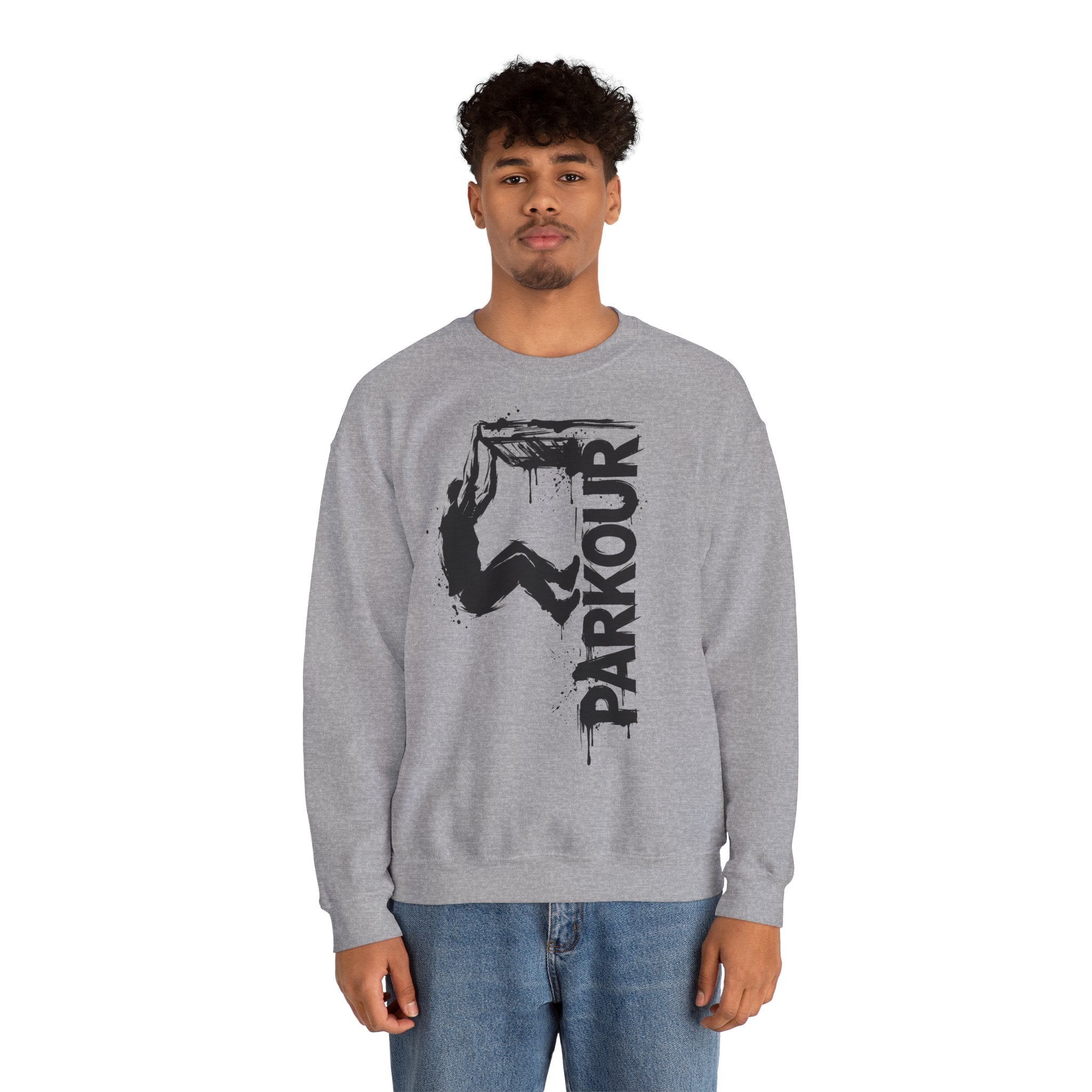 Parkour 09: Frontprint, Unisex Sweatshirt - Urban Stunt Silhouette Crewneck