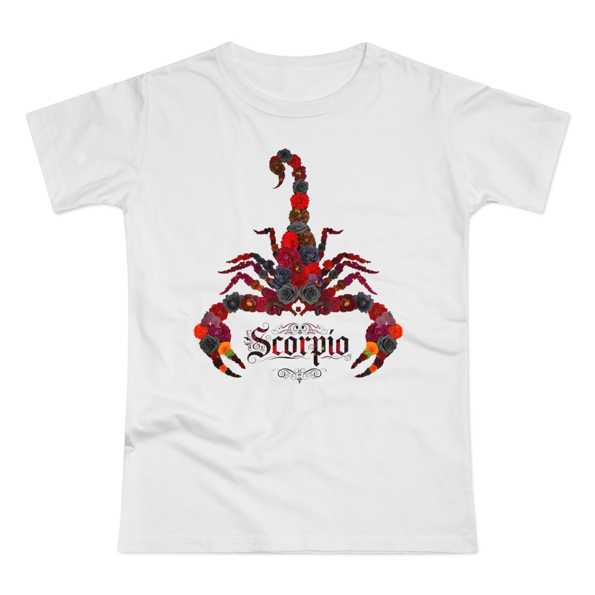 Skorpion: Frontprint, Womens' T-Shirt, florales Sternzeichen, Zodiac Astrologie (Scorpio)