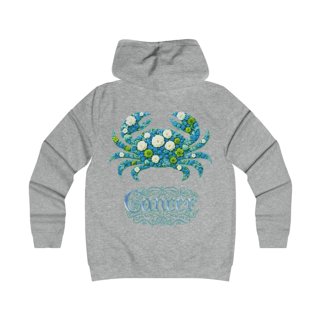 Krebs: Backprint, Womens' Hoodie - florales Sternzeichen, Zodiac (Cancer)