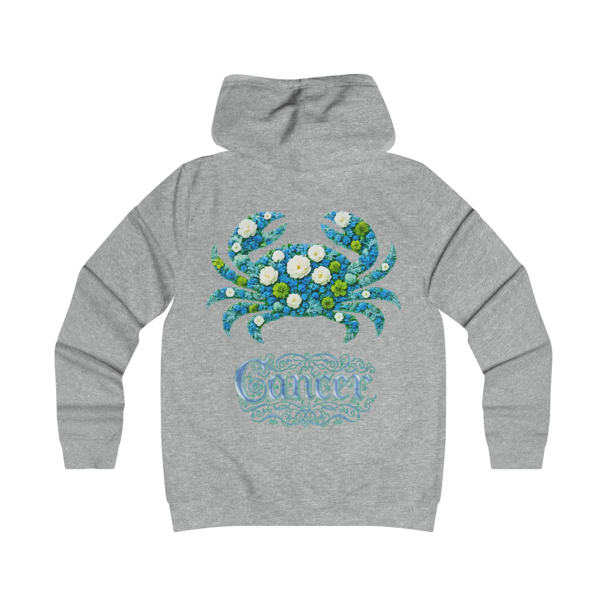 Krebs: Backprint, Womens' Hoodie - florales Sternzeichen, Zodiac (Cancer)
