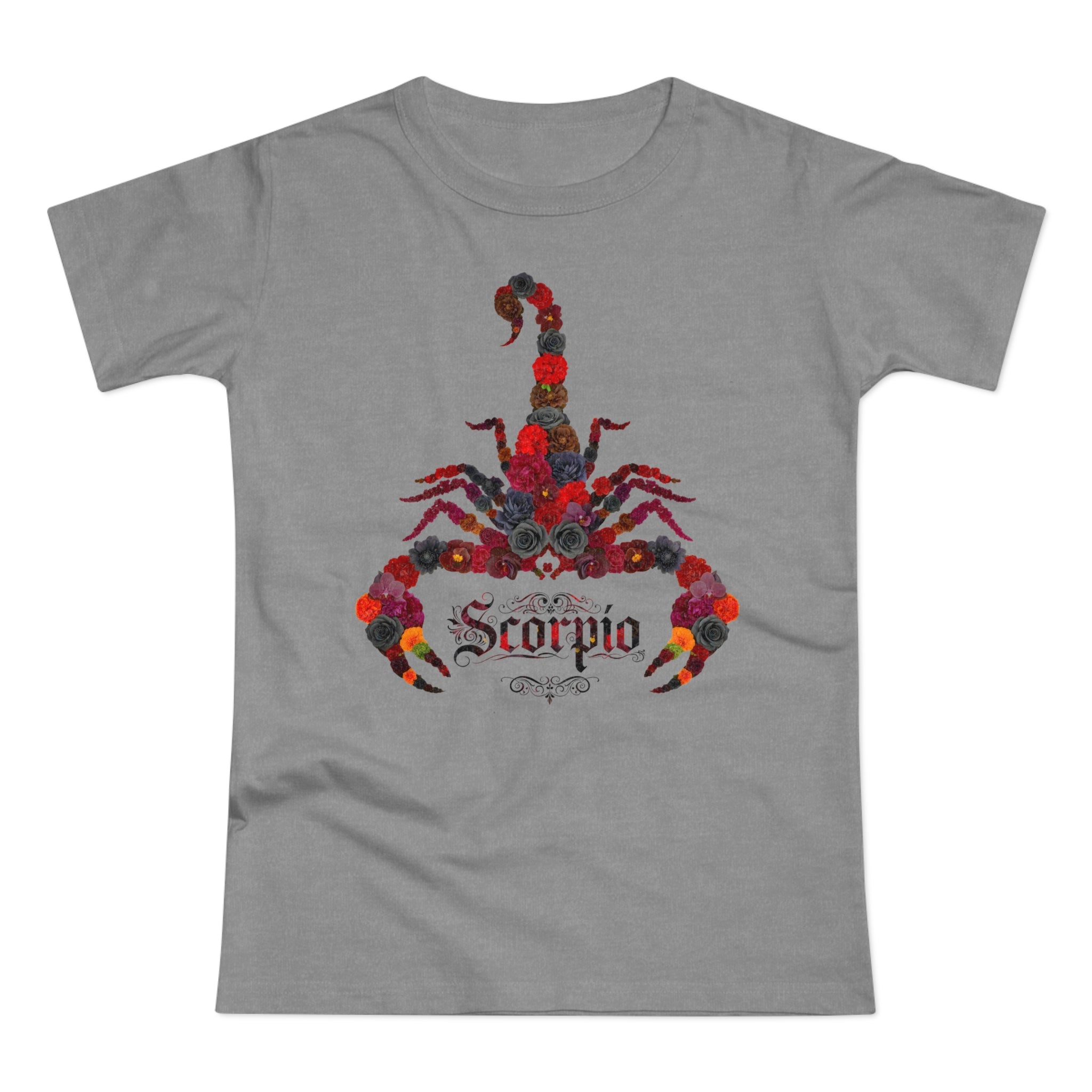 Skorpion: Frontprint, Womens' T-Shirt, florales Sternzeichen, Zodiac Astrologie (Scorpio)
