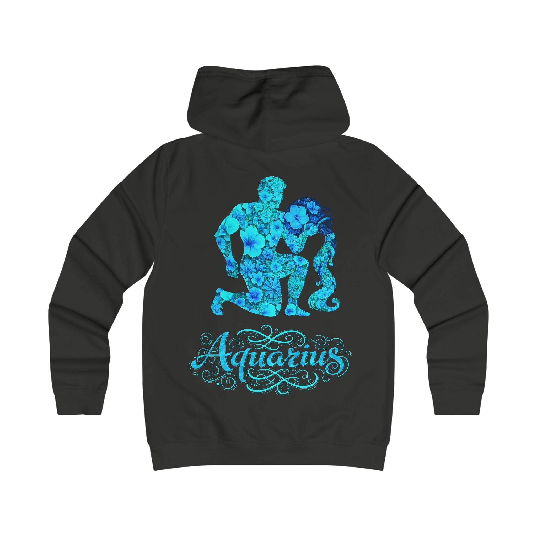 Wassermann: Backprint, Womens' Hoodie - florales Sternzeichen, Zodiac (Aquarius)