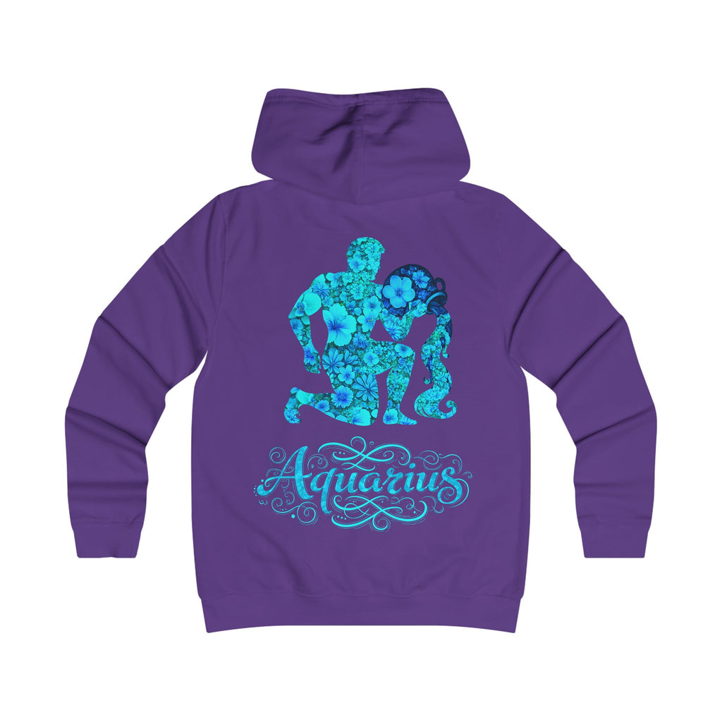 Wassermann: Backprint, Womens' Hoodie - florales Sternzeichen, Zodiac (Aquarius)