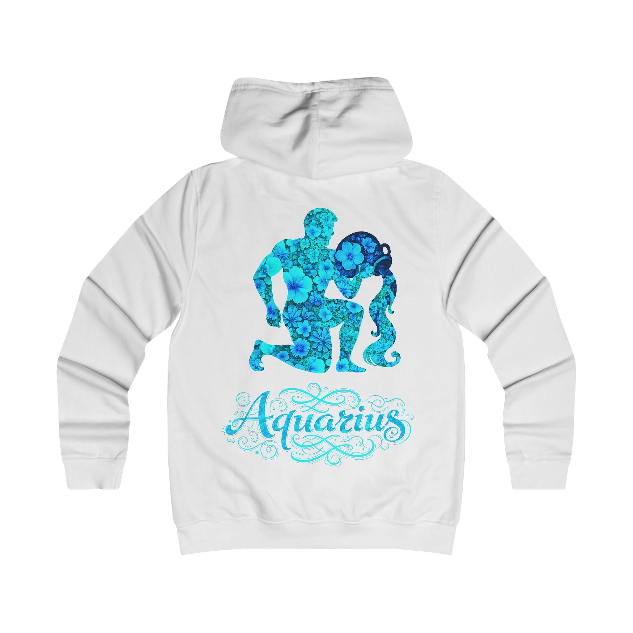 Wassermann: Backprint, Womens' Hoodie - florales Sternzeichen, Zodiac (Aquarius)