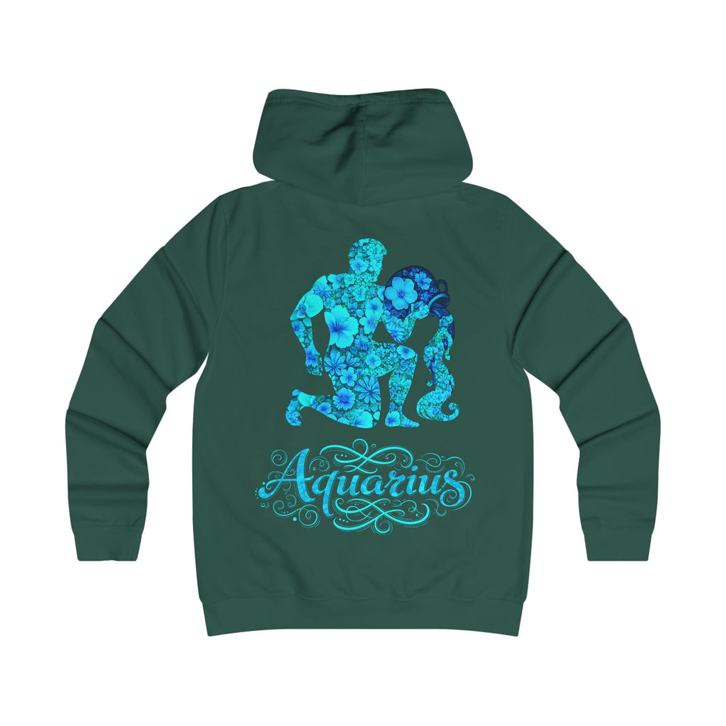 Wassermann: Backprint, Womens' Hoodie - florales Sternzeichen, Zodiac (Aquarius)