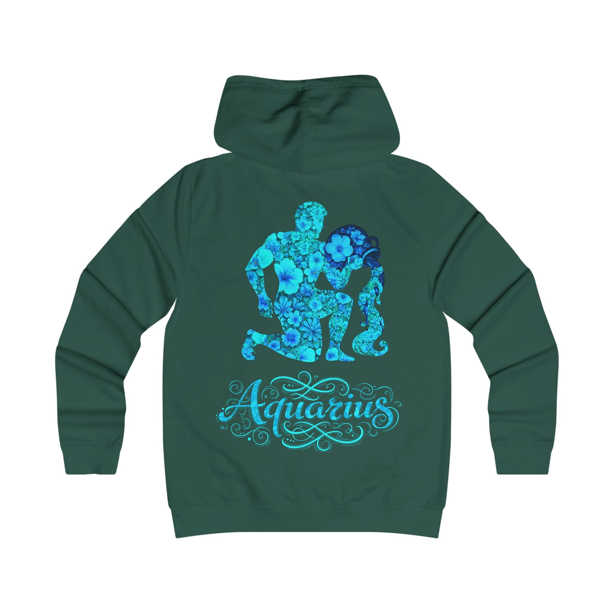 Wassermann: Backprint, Womens' Hoodie - florales Sternzeichen, Zodiac (Aquarius)