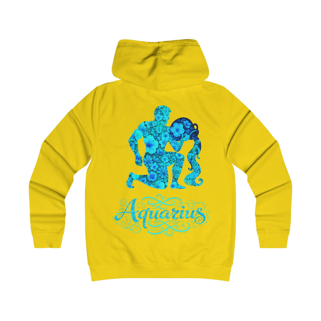 Wassermann: Backprint, Womens' Hoodie - florales Sternzeichen, Zodiac (Aquarius)