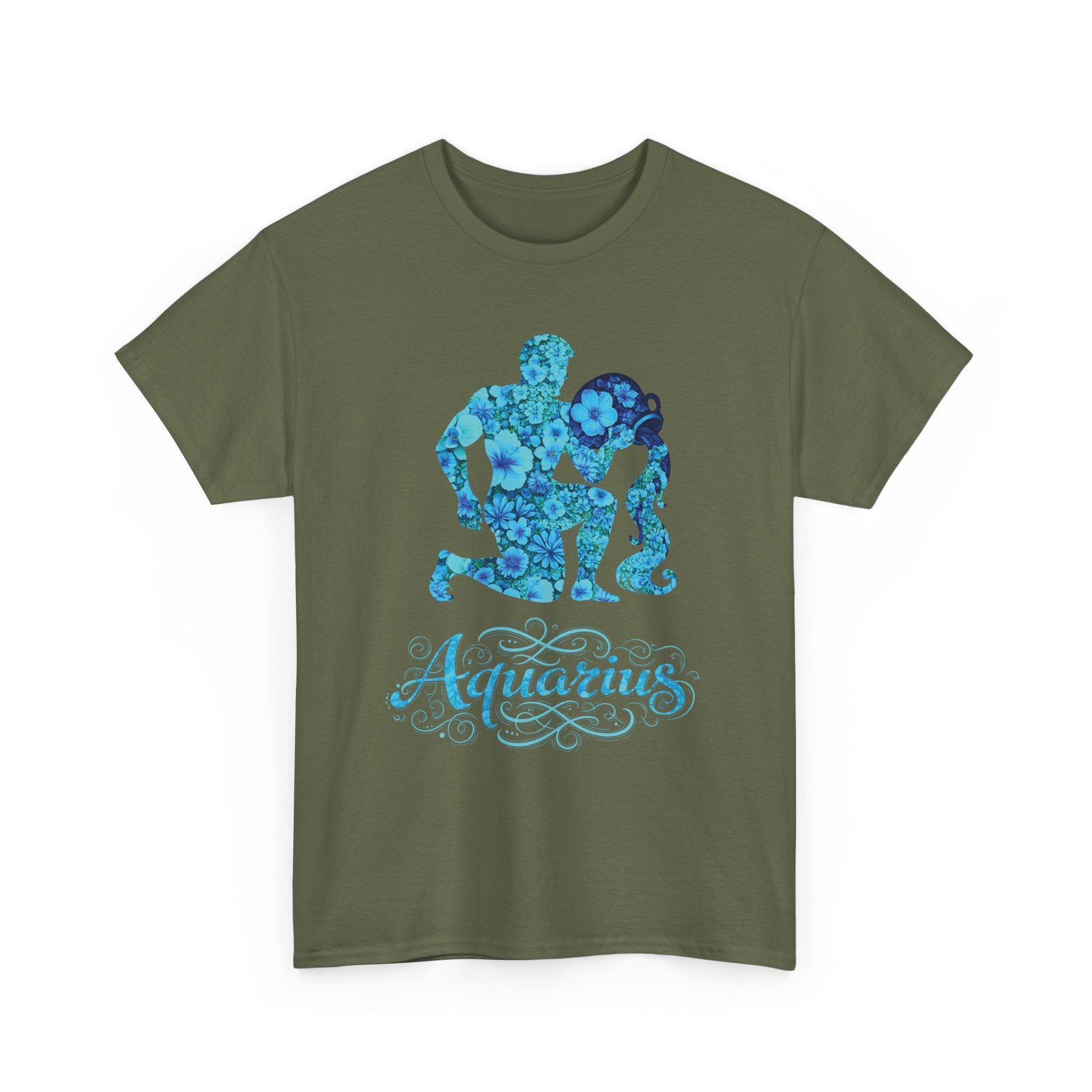 Aquarius Floral Zodiac Unisex Heavy Cotton Tee, Astrology Shirt, Horoscope Gift, Birthday Tee, Unique Astrology Apparel