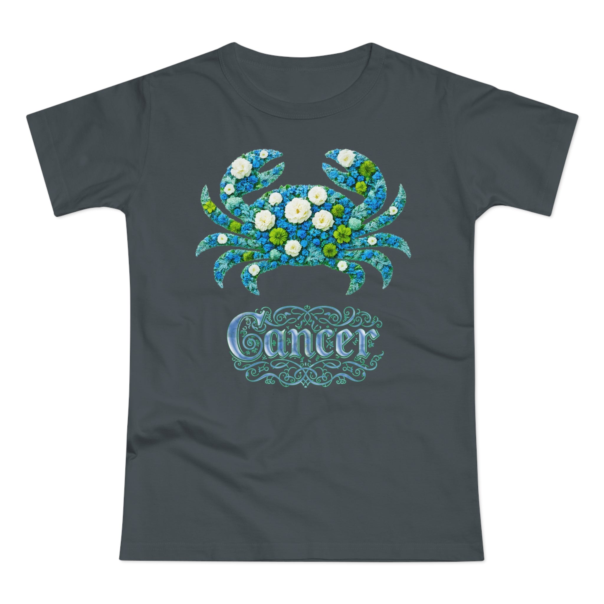 Krebs: Frontprint, Womens' T-Shirt, florales Sternzeichen, Zodiac Astrologie (Cancer)