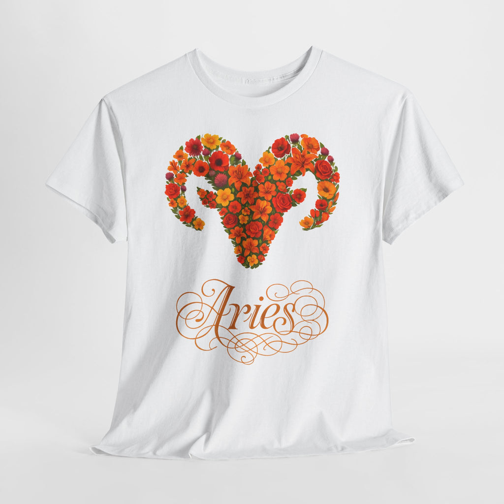 Widder: Frontprint, Unisex T-Shirt - Florales Sternzeichen Astrologie (Aries)