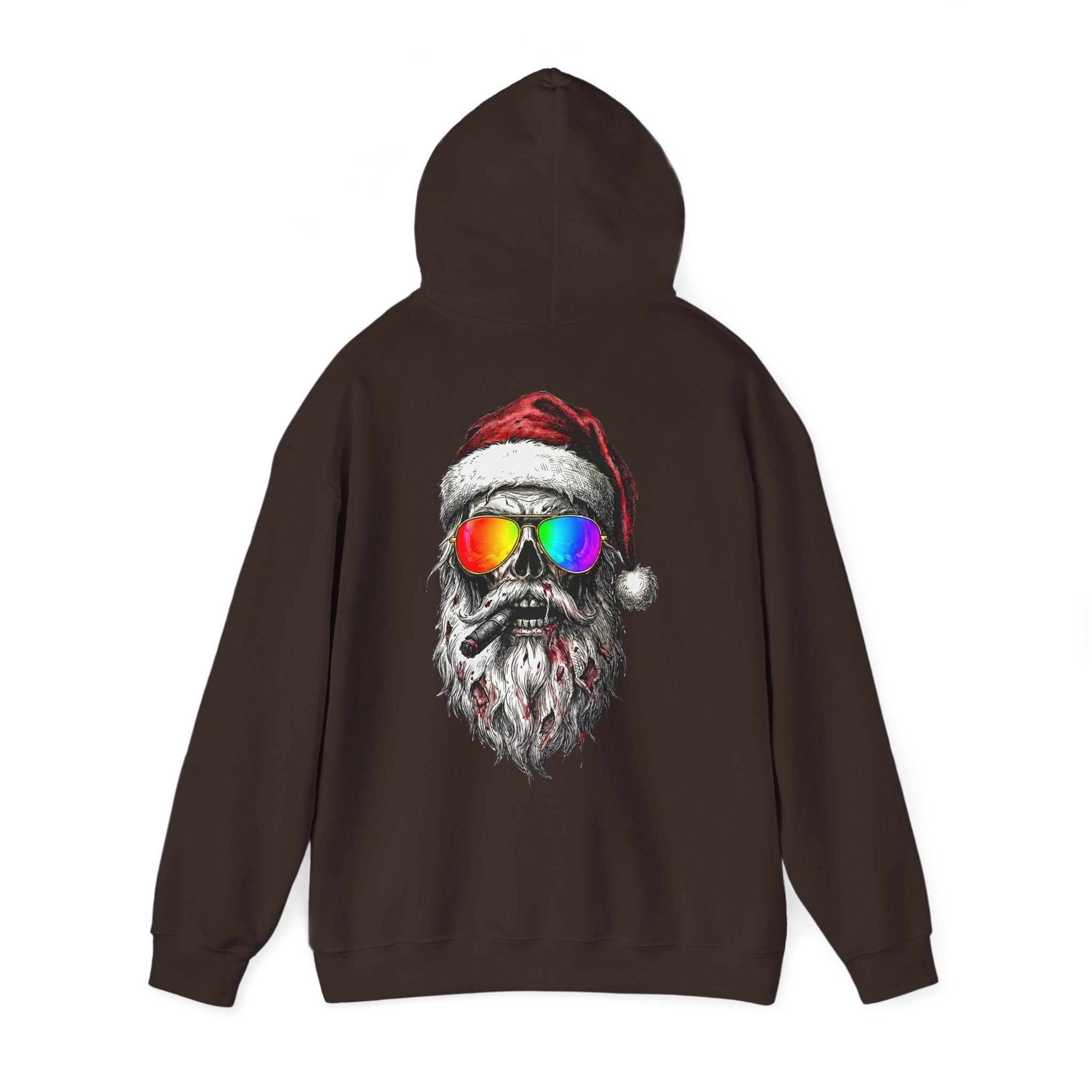 Pilot-Santa: Backprint, Unisex Hoodie Skull with Rainbow Sunglasses – Christmas Punk Pullover
