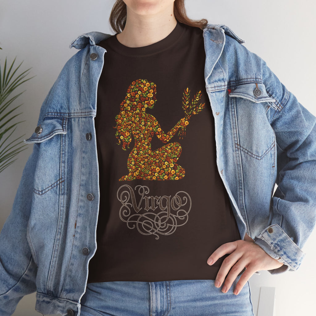 Virgo Floral Zodiac Tee for Astrology Lovers, Unisex Cotton T-Shirt, Boho Style Shirt, Astrology Gift, Star Sign Tee