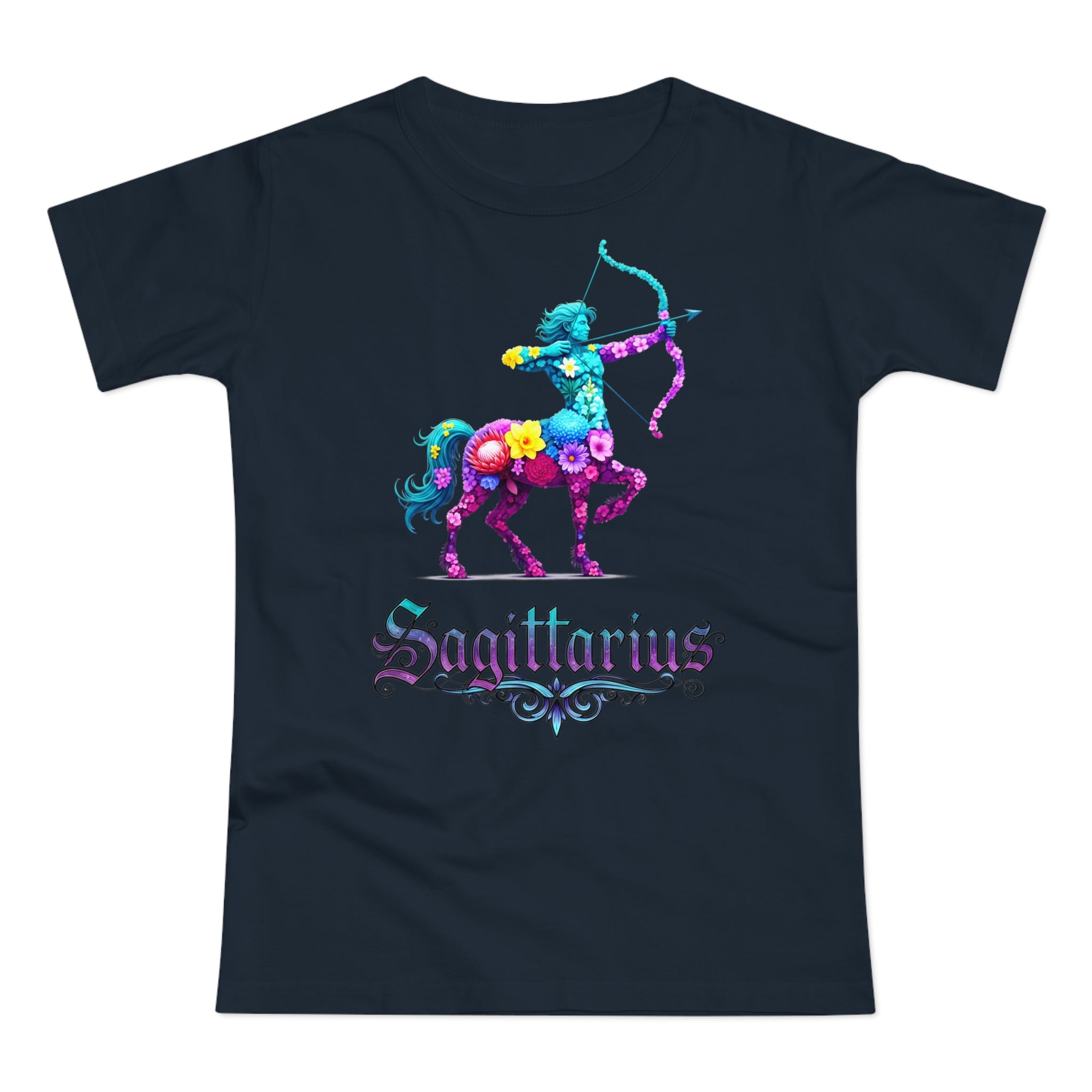 Schütze: Frontprint, Womens' T-Shirt, florales Sternzeichen, Zodiac Astrologie (Sagittarius)
