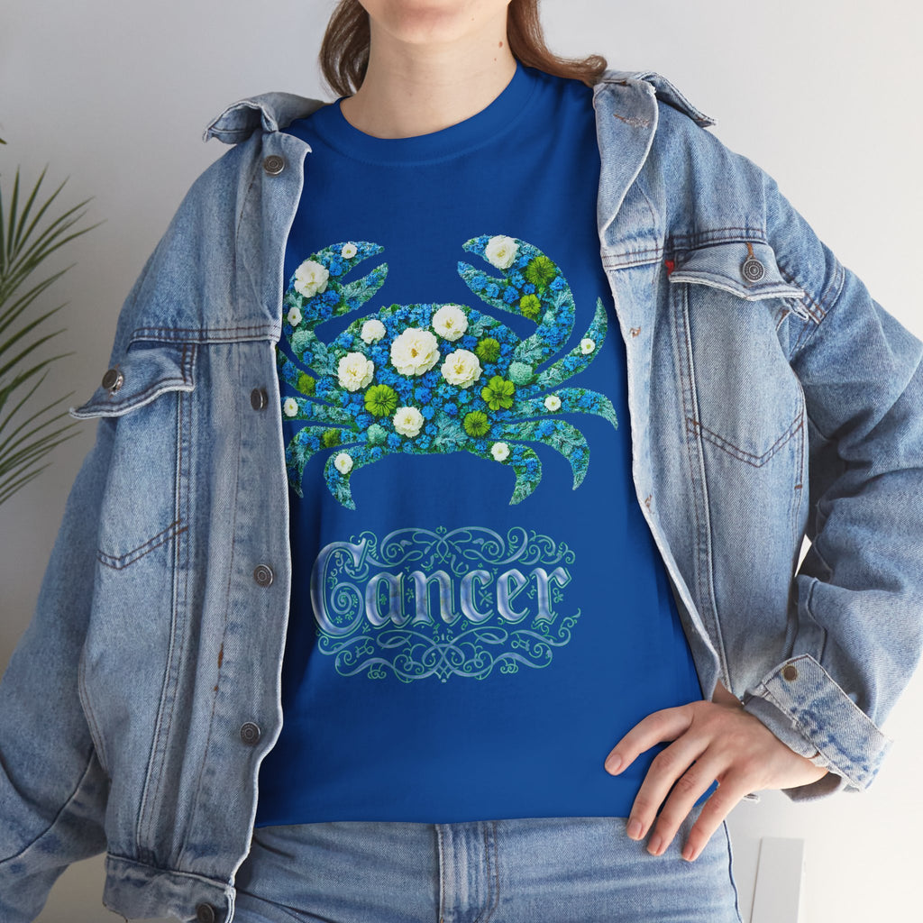 Cancer Floral Zodiac Tee, Astrology Shirt, Gift for Cancer, Horoscope Apparel, Unisex Tees, Cute Crab Design