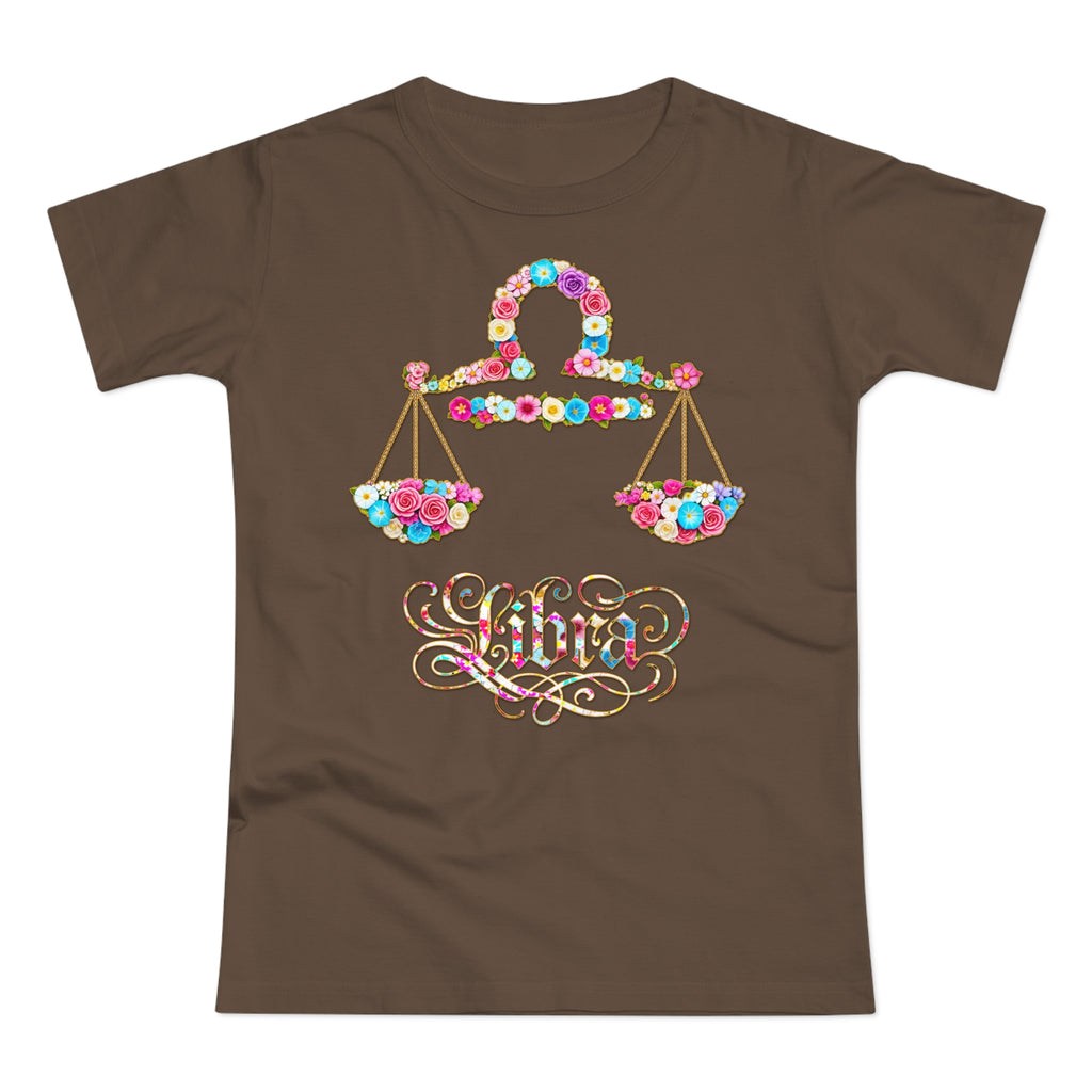 Waage: Frontprint, Womens' T-Shirt, florales Sternzeichen, Zodiac Astrologie (Libra)