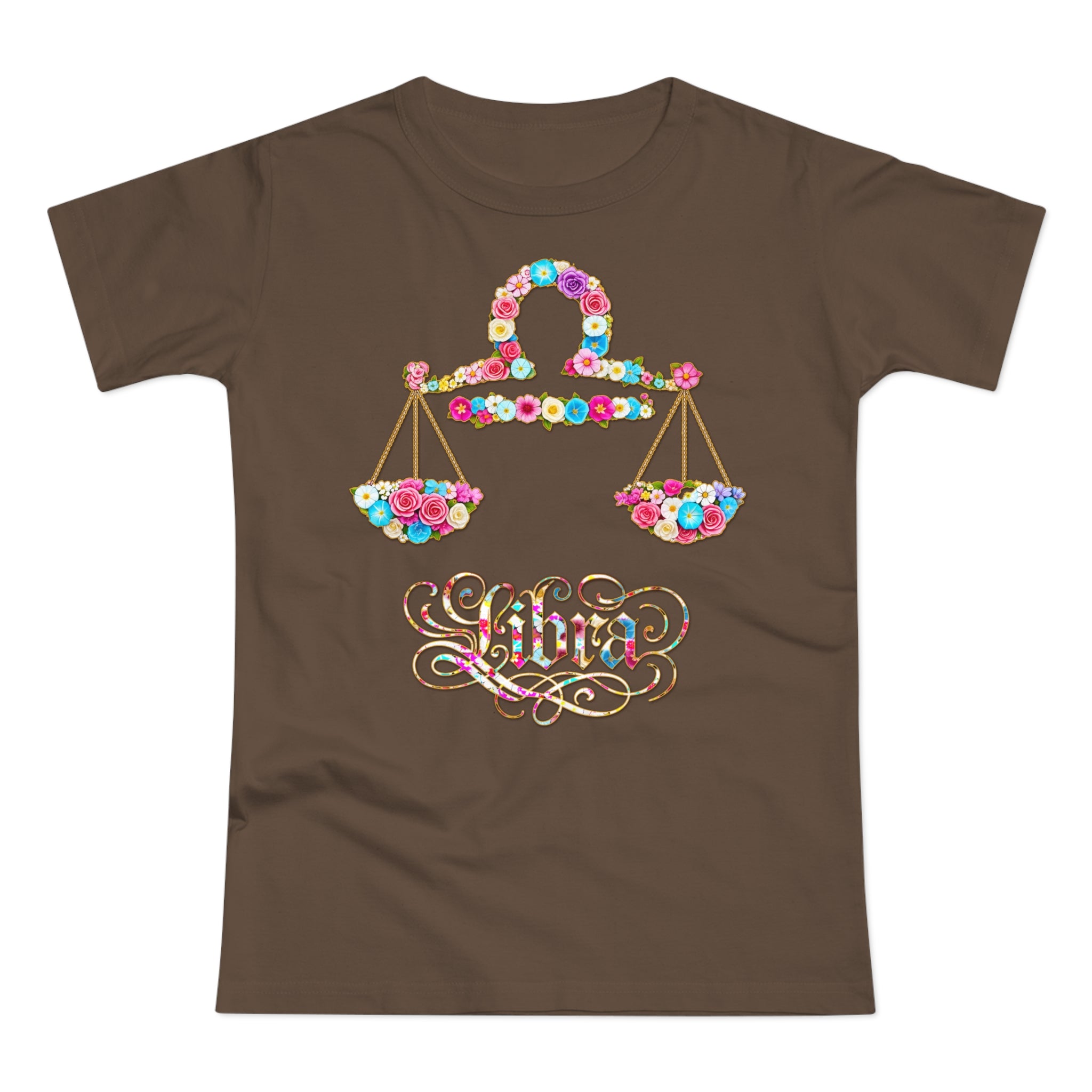 Waage: Frontprint, Womens' T-Shirt, florales Sternzeichen, Zodiac Astrologie (Libra)